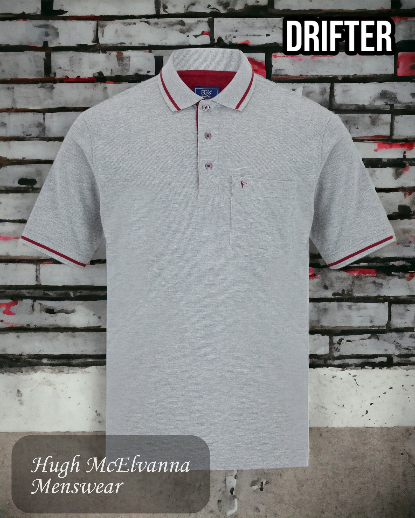 Drifter Lt. Grey Polo Shirt With Pocket Style: 55101/03 - Hugh McElvanna Menswear 