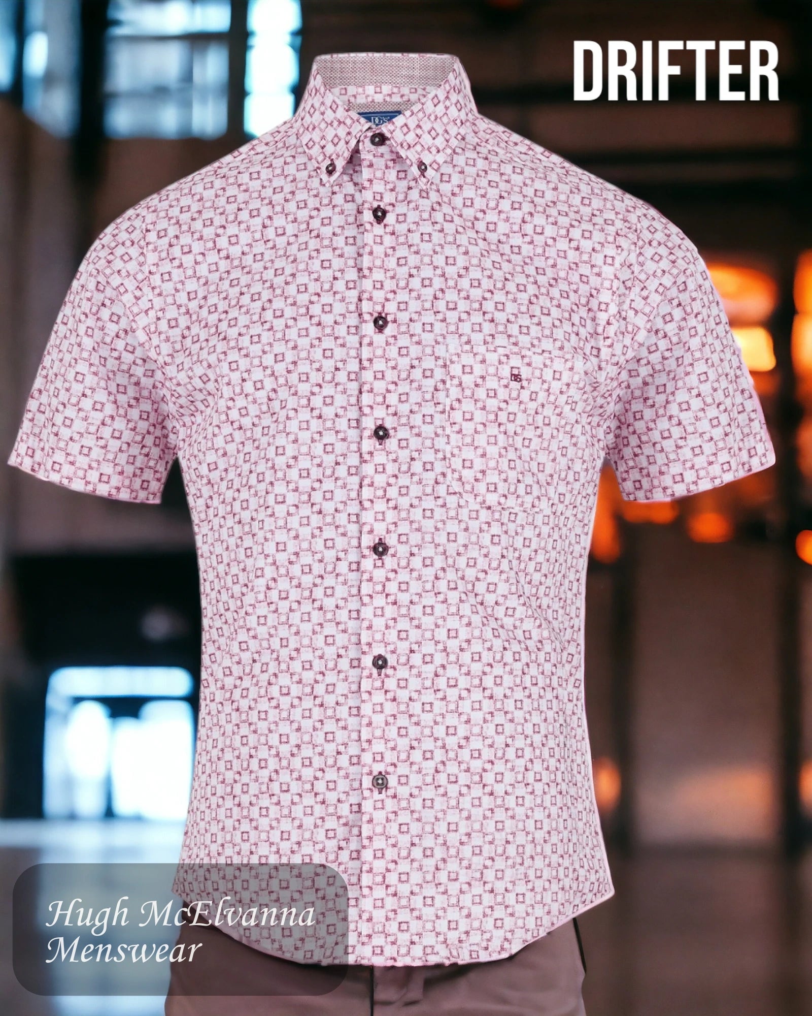 Drifter Mens Summer Shirt Red Design Style: 14565SS/16 - Hugh McElvanna Menswear 