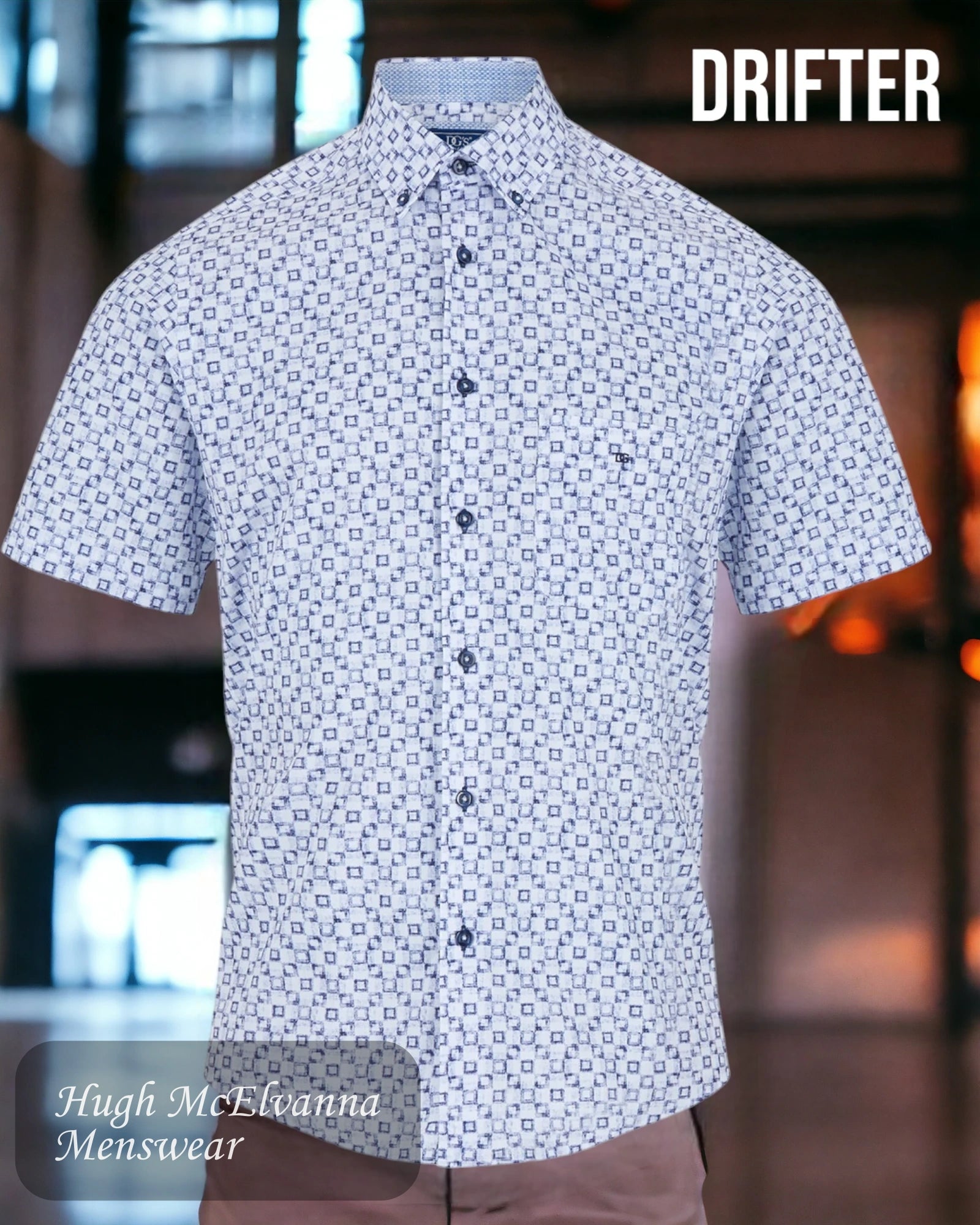 Drifter Mens Summer Shirt Blue Design Style: 14565SS/18 - Hugh McElvanna Menswear 