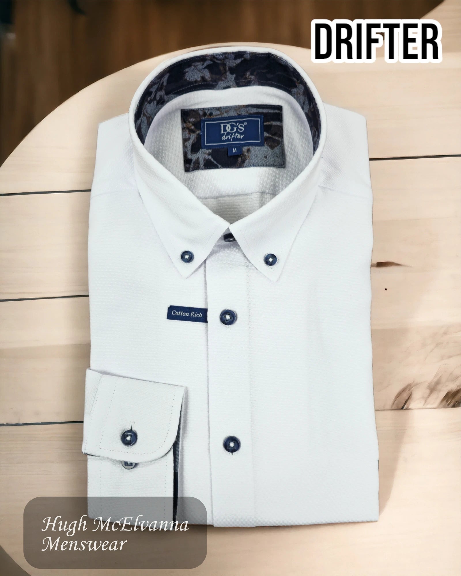 Drifter WHITE Long Sleeve Shirt - 14430/01 - Hugh McElvanna Menswear 