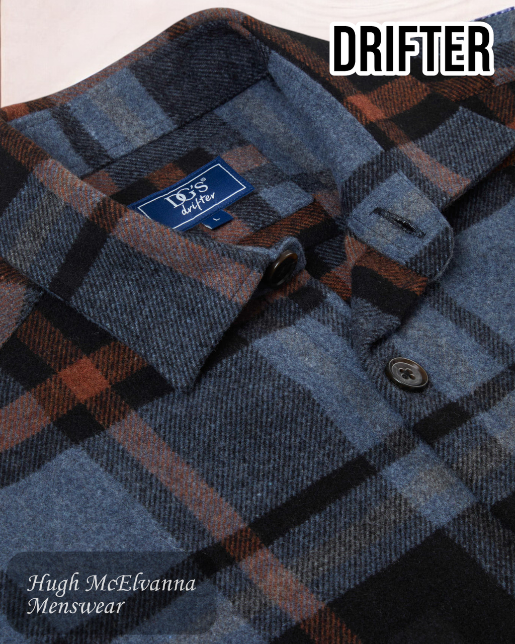 DG's Drifter Overshirt – Men's Casual Shirt in Blue Check close up