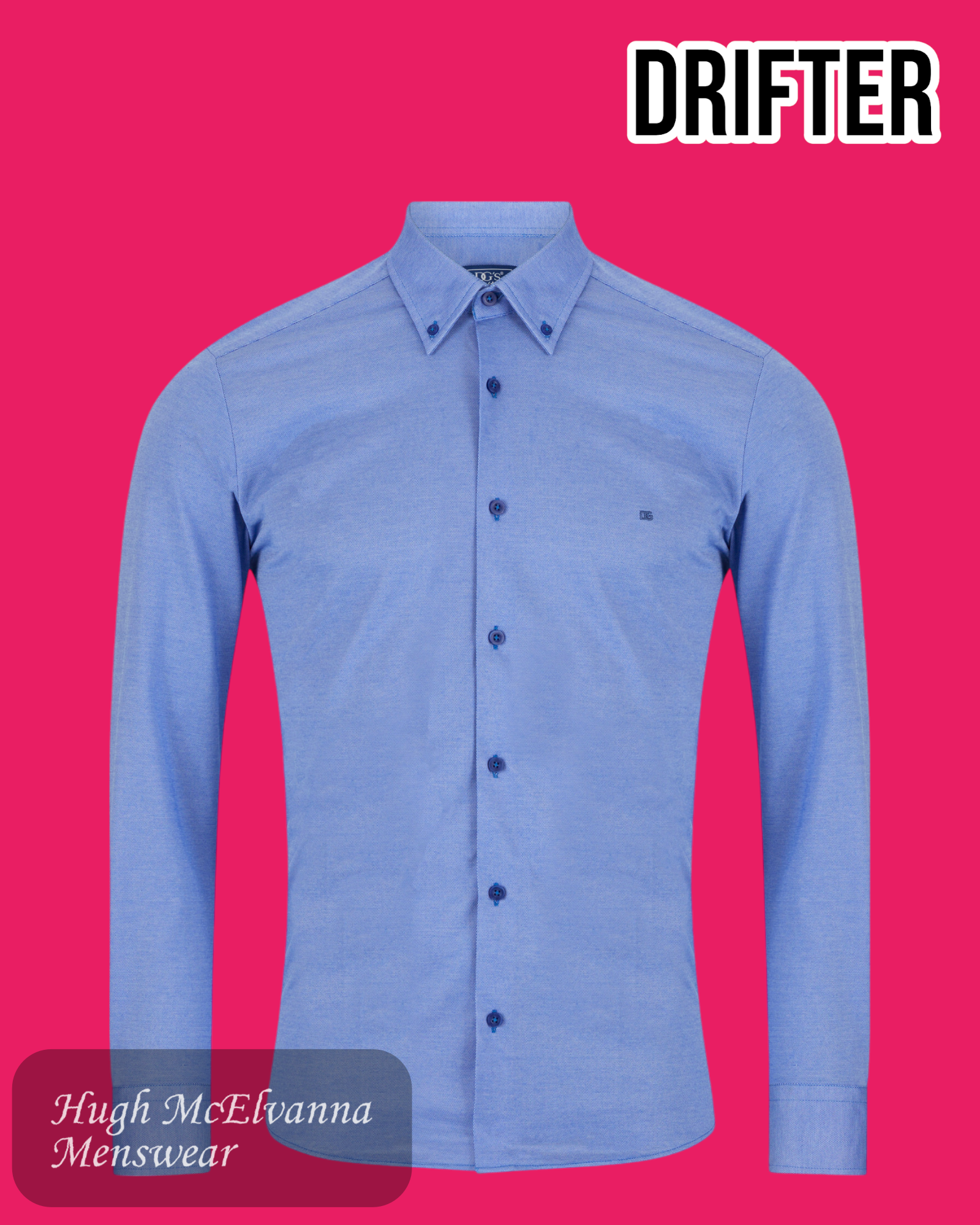 Drifter Blue Plain Long Shirt - 14633/24 - Hugh McElvanna Menswear 