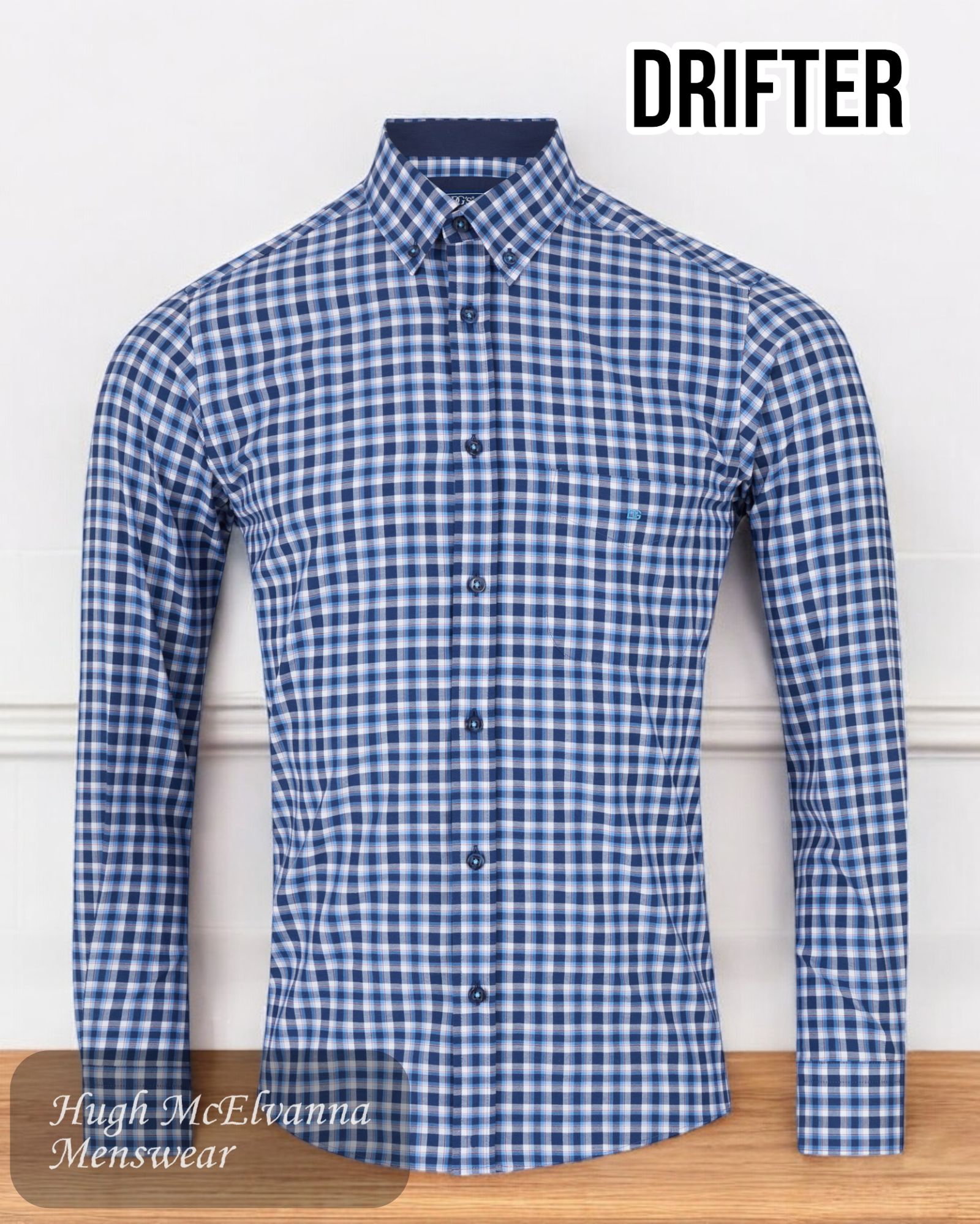 DG's Drifter Blue Check Shirt - 14656/22 - Hugh McElvanna Menswear 