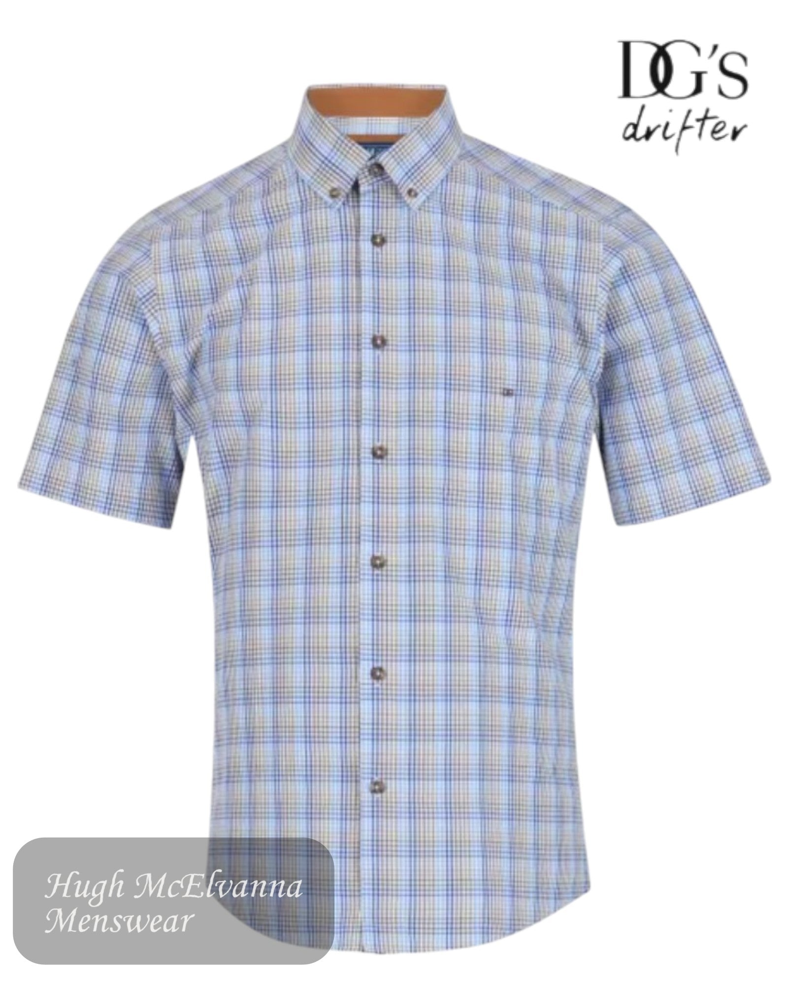 Upgrade your wardrobe with the Drifter Light Brown Check Short Sleeve Shirt 14607SS/42, a perfect blend of classic design and modern versatility. - Hugh McElvanna Menswear 