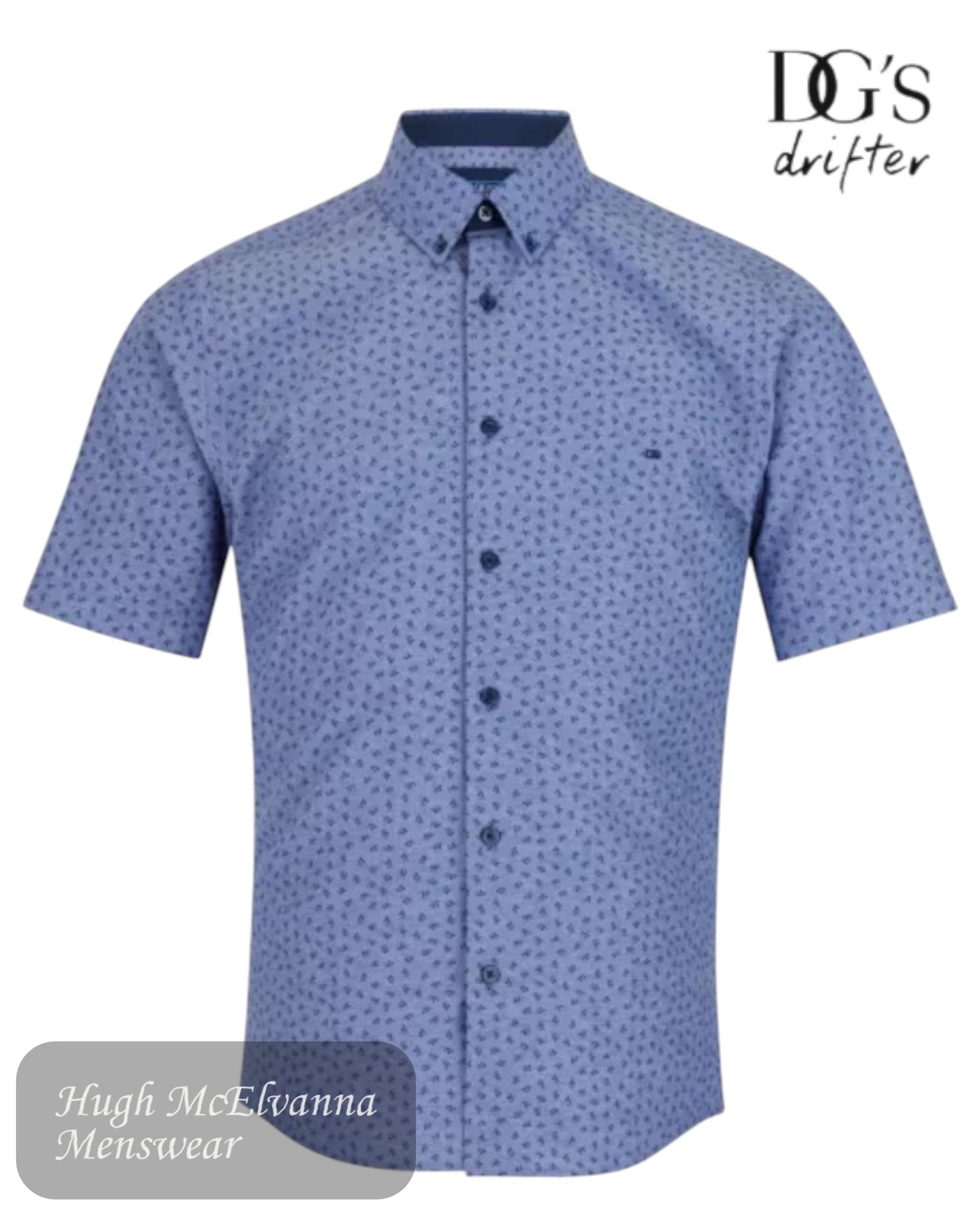 Drifter Blue Short Sleeve Shirt – the ultimate combination of timeless elegance, comfort, and versatility. Available now for men who appreciate superior quality and contemporary style. - Hugh McElvanna Menswear 