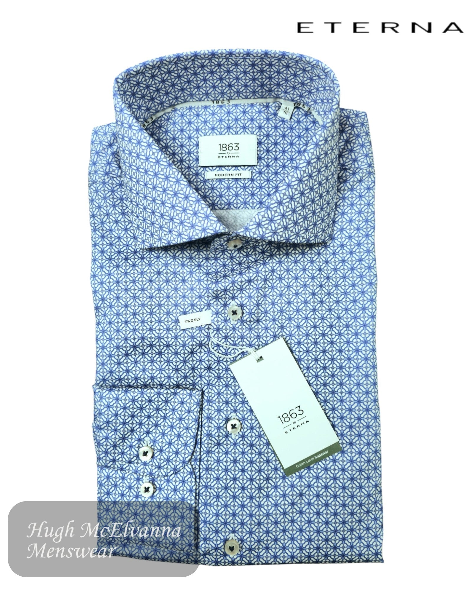 Eterna 1863 Modern Fit Shirt - 2369-12_X682 | Blue Patterned Luxury Dress Shirt for Men