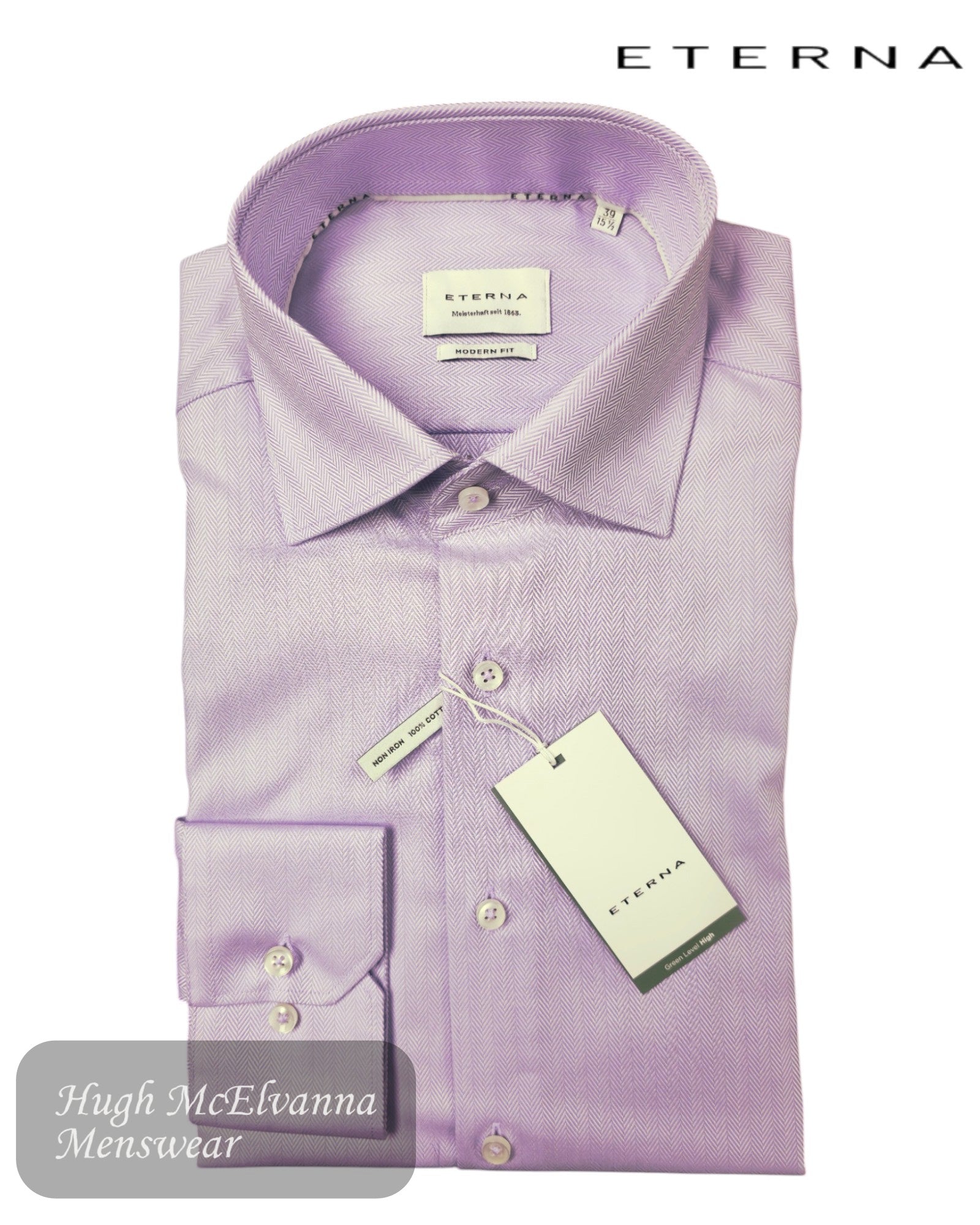 Eterna Modern Fit Lilac Herringbone Shirt - 1179-90_X18K | Lilac Herringbone Dress Shirt for Men