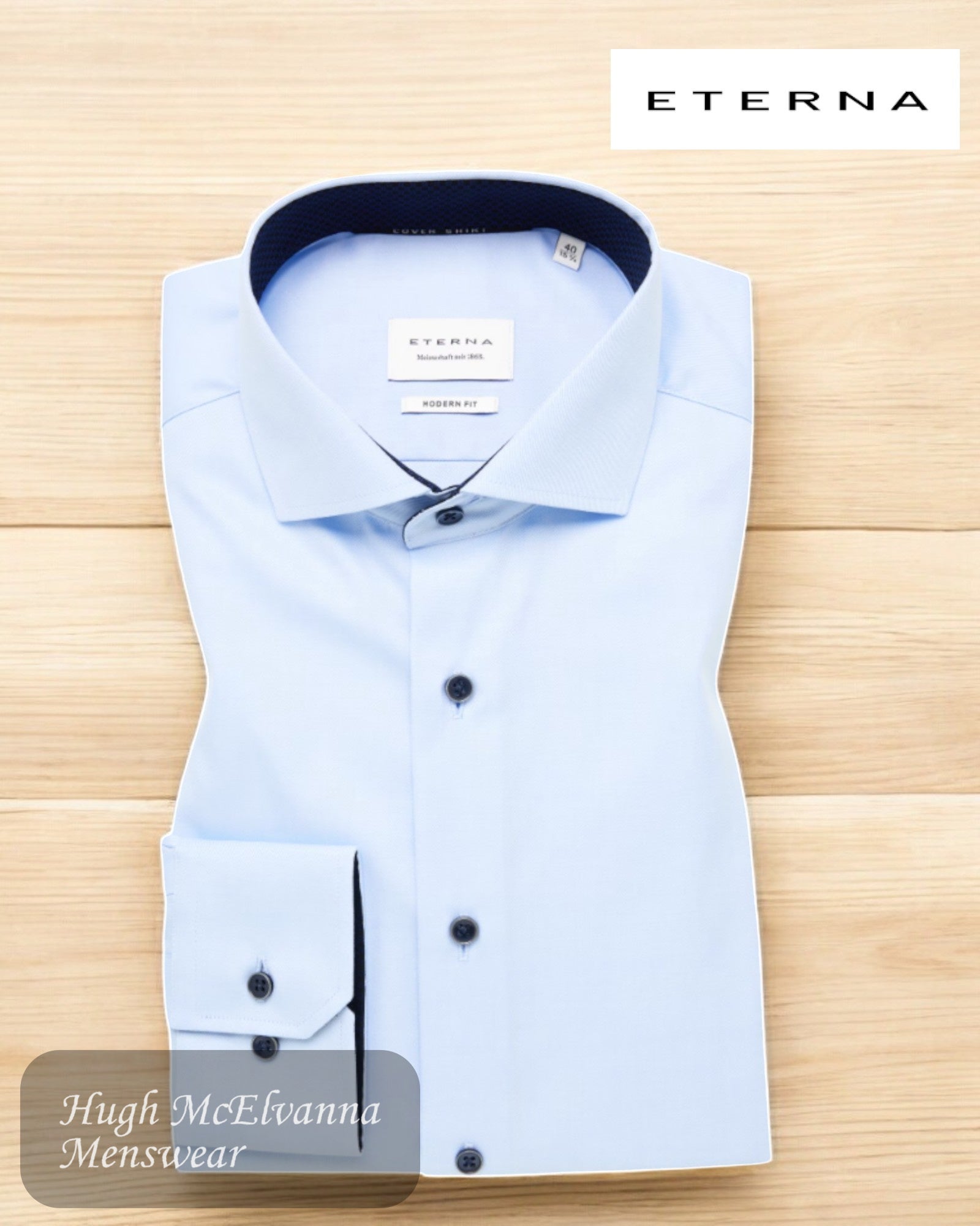 ETERNA BLUE Modern Fit Cover Shirt - Hugh McElvanna Menswear 