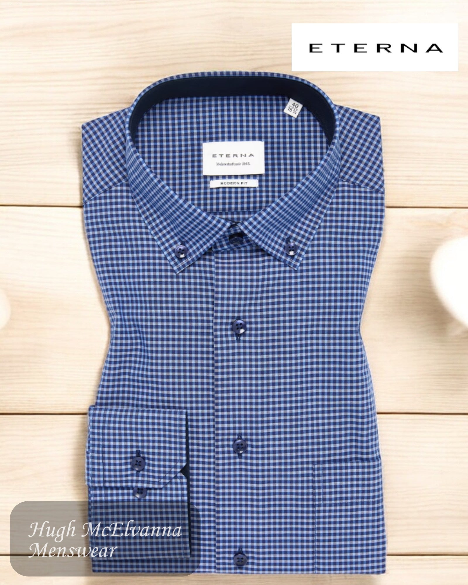 ETERNA Dk. Blue Modern Fit Vichy Check Shirt - Hugh McElvanna Menswear 