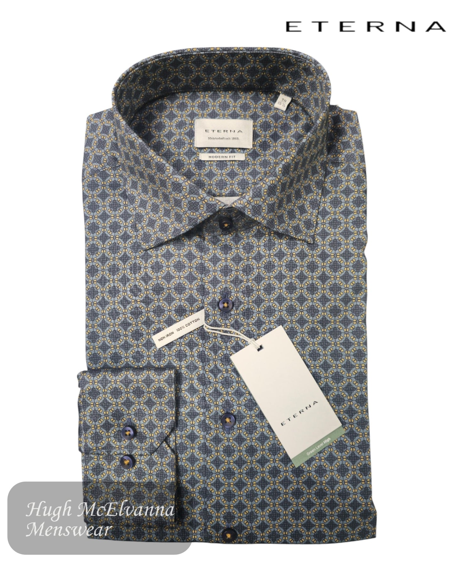 ETERNA Modern Fit Navy Print Shirt – 4396-17_X18K - Designed for the modern gentleman, this shirt offers a stylish navy print