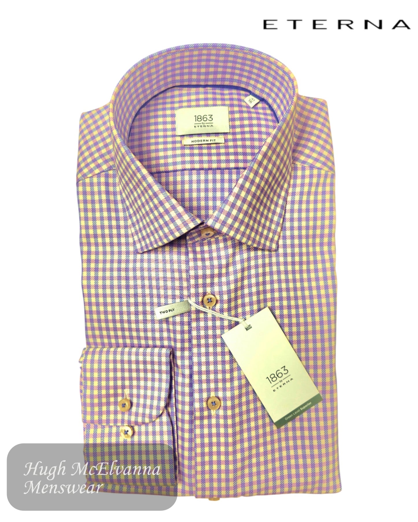 Eterna 1863 Modern Fit Purple Check Shirt – Premium Men's Business &amp; Casual Shirt