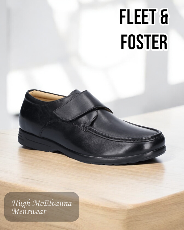 Fleet & Foster FRED - BLACK Velcro fastening men's moccasin shoe