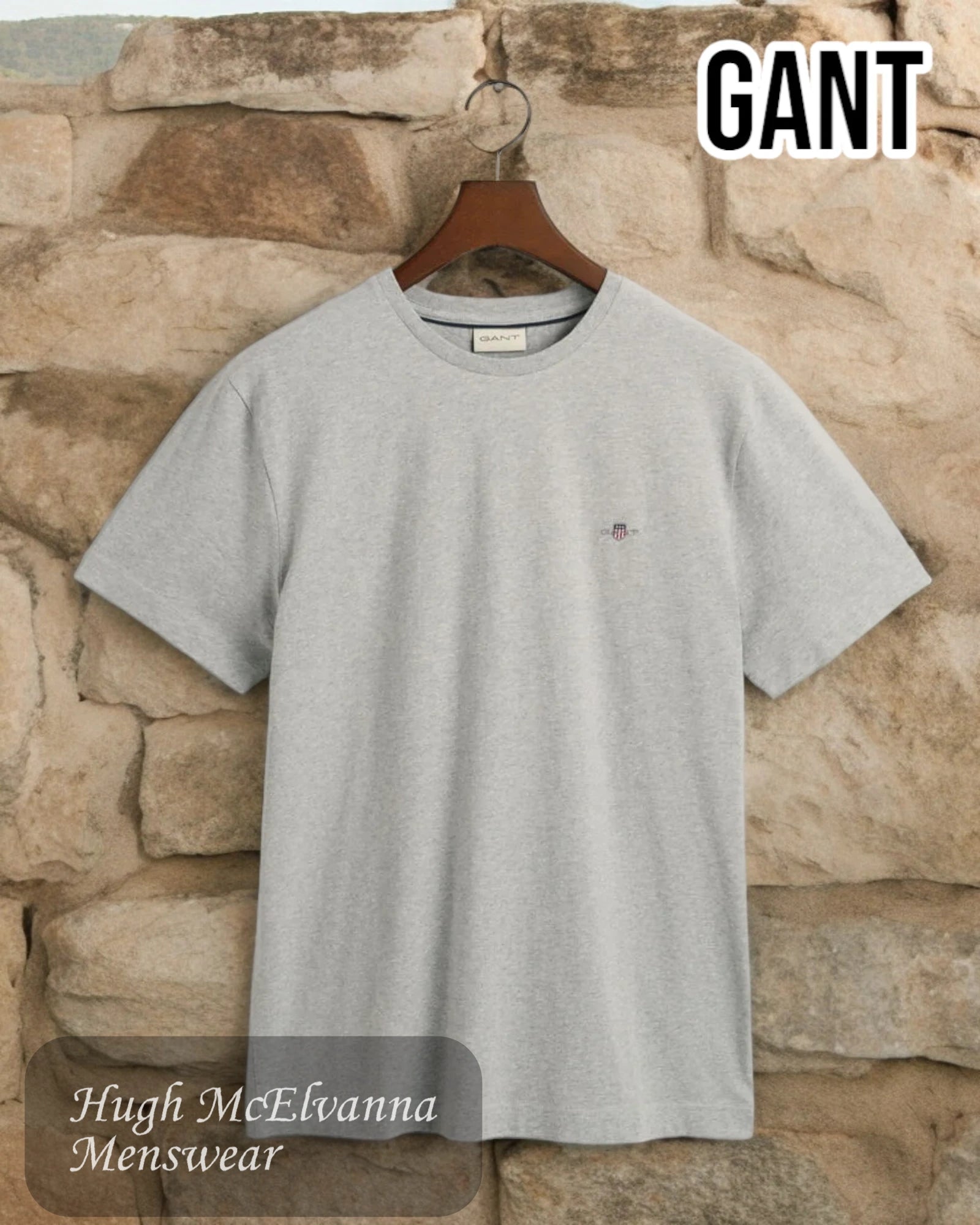 GANT Basics Lightweight Grey Melange T-Shirt - Hugh McElvanna Menswear 