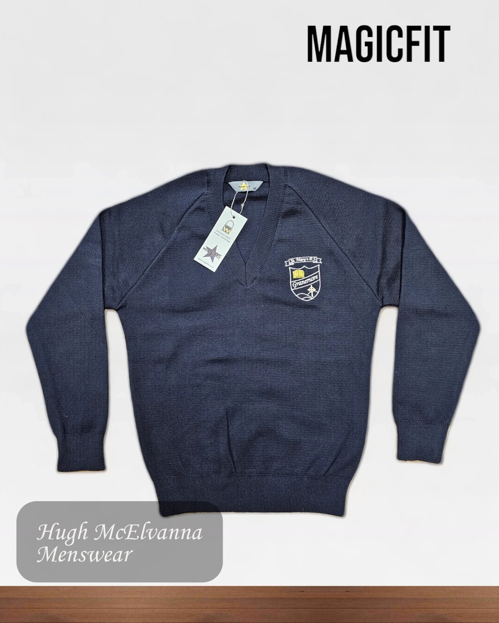 St. Mary's P.S. Granemore Navy V-Neck by MagicFit - Hugh McElvanna Menswear 