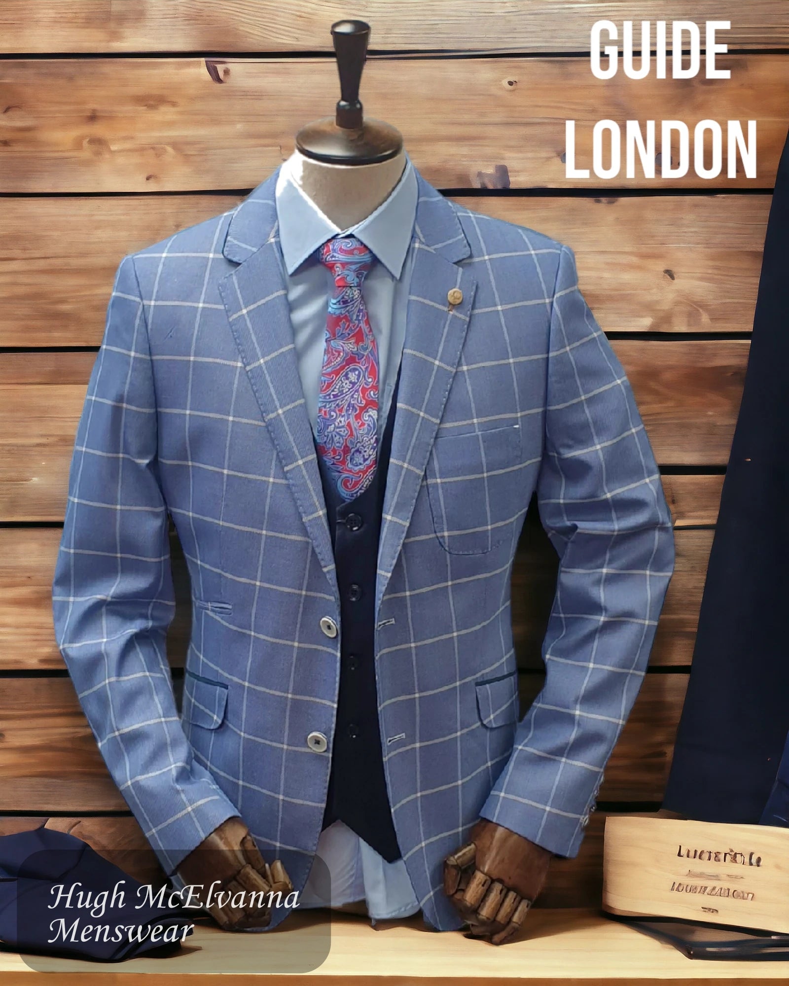 Men's Fashion Blue Check Blazer by Guide London Style: 3257