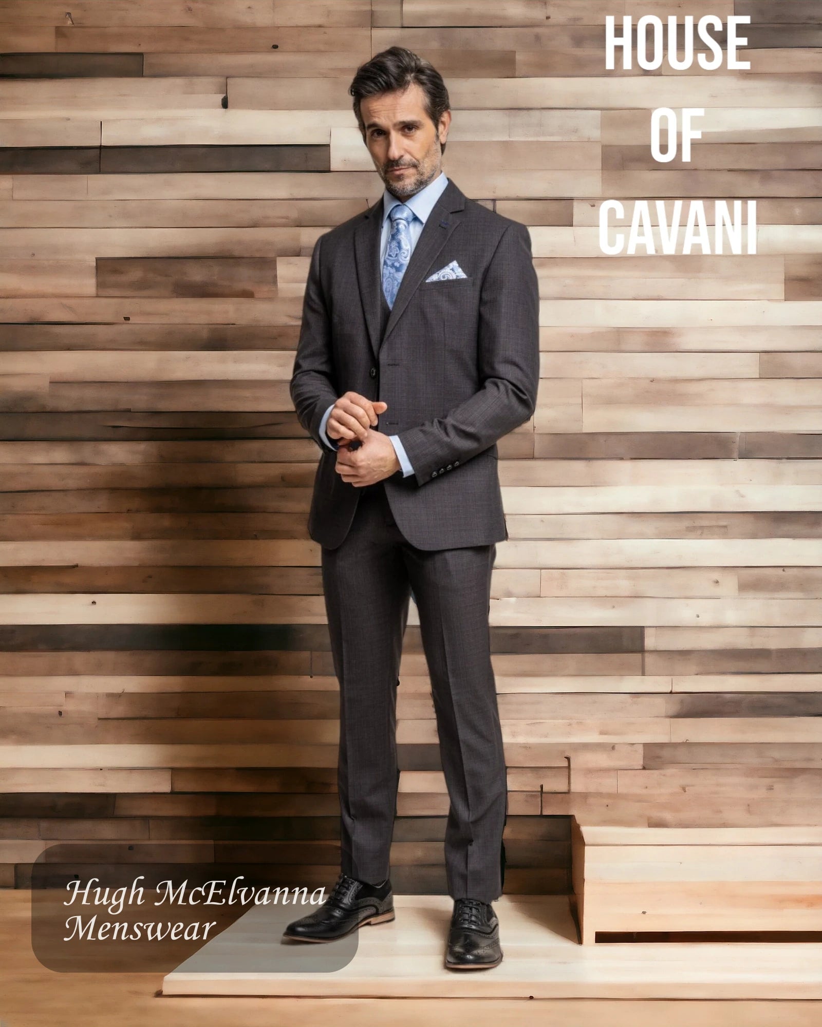 House of Cavani Fashion 3Pc. Charcoal Grey Suit SEEBA - Hugh McElvanna Menswear 