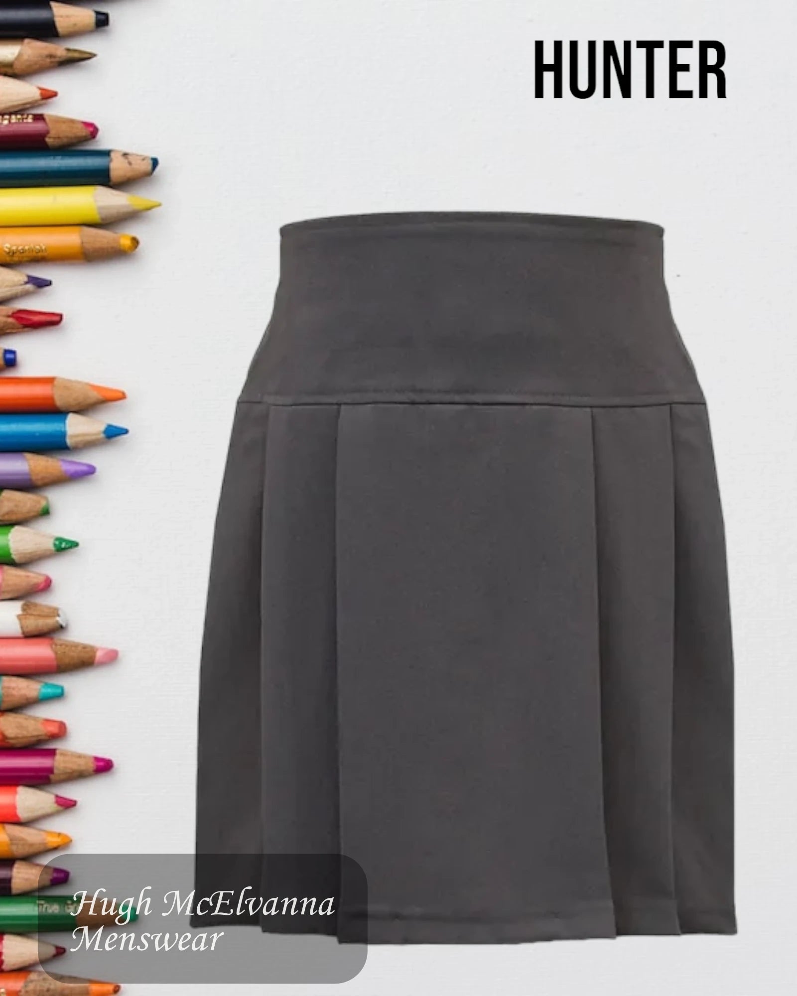 Grey Boxed Pleat Elastic Backed Skirt by Hunter Style: T20 - Hugh McElvanna Menswear 