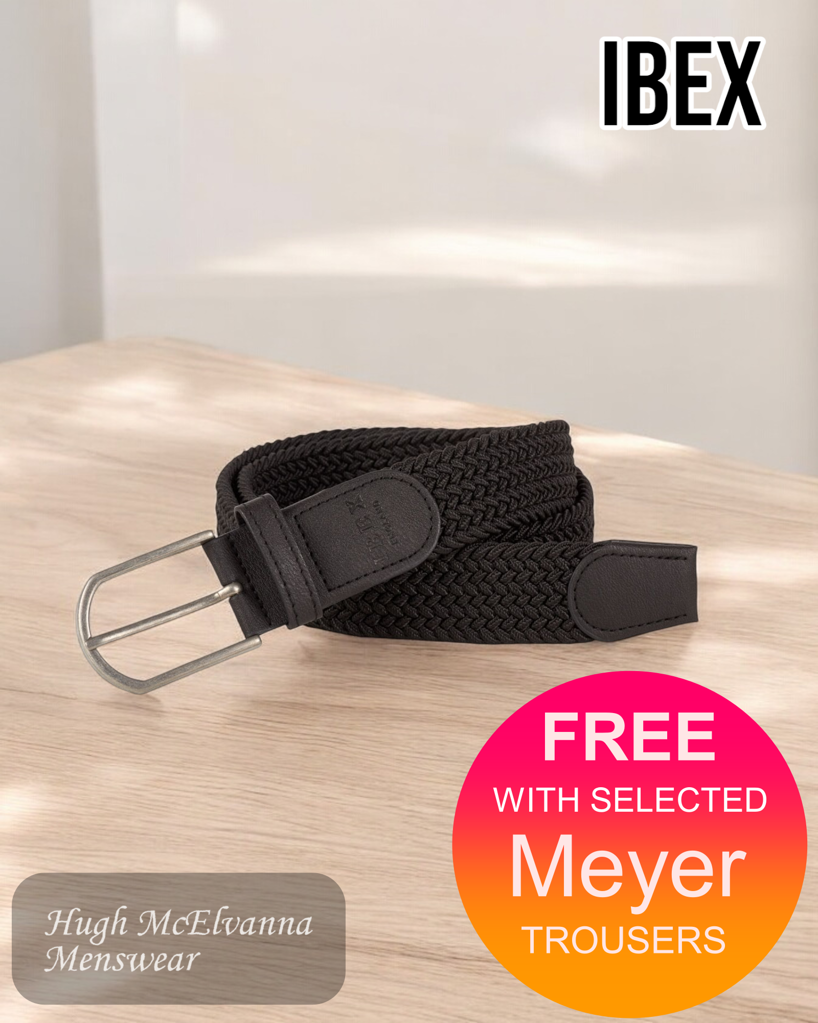 IBEX BLACK 9506 Stretch belt free with selected Meyer Trousers - Hugh McElvanna Menswear 