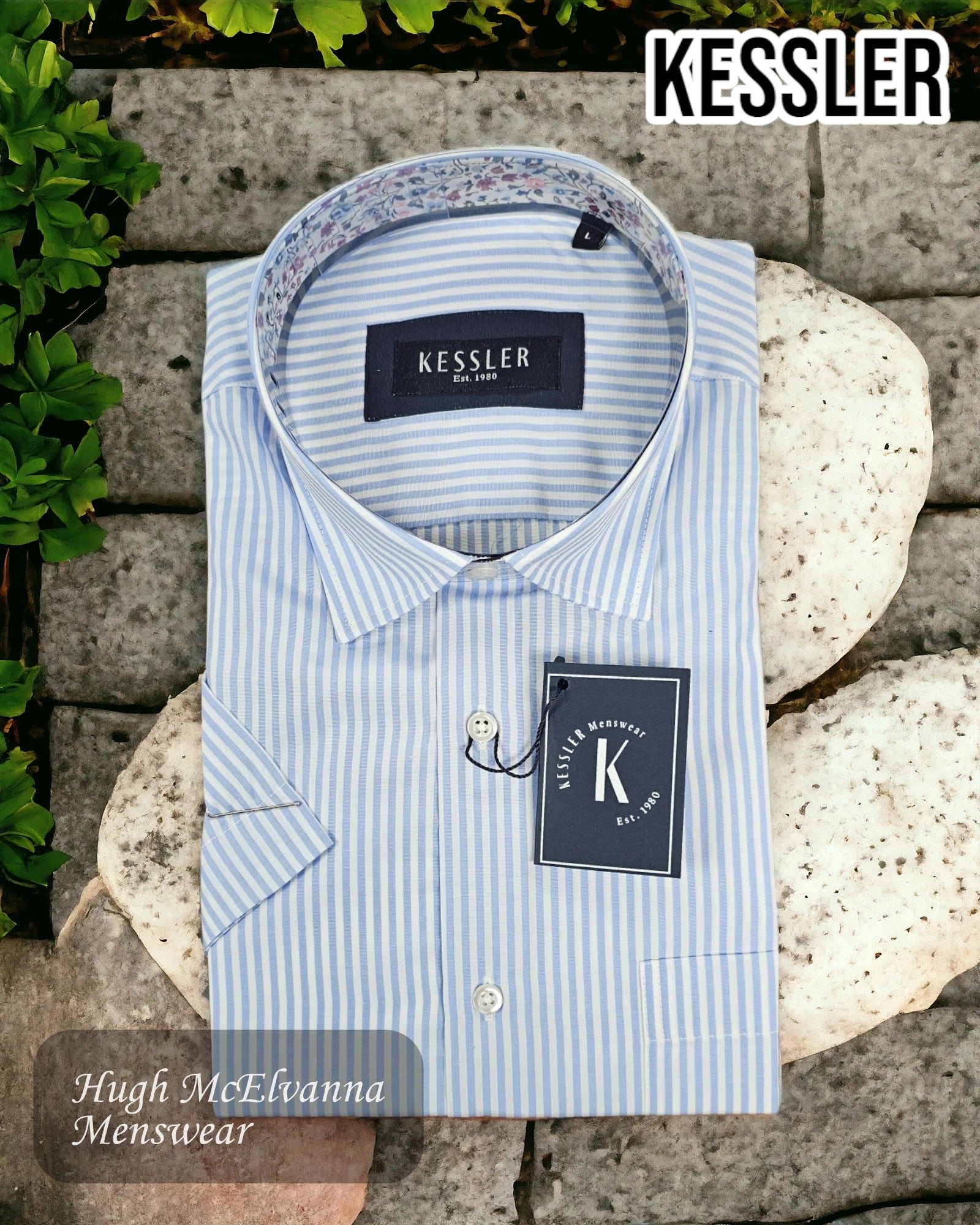 KESSLER Blue Stripe Short Sleeve Shirt - 2022-6 - Hugh McElvanna Menswear 