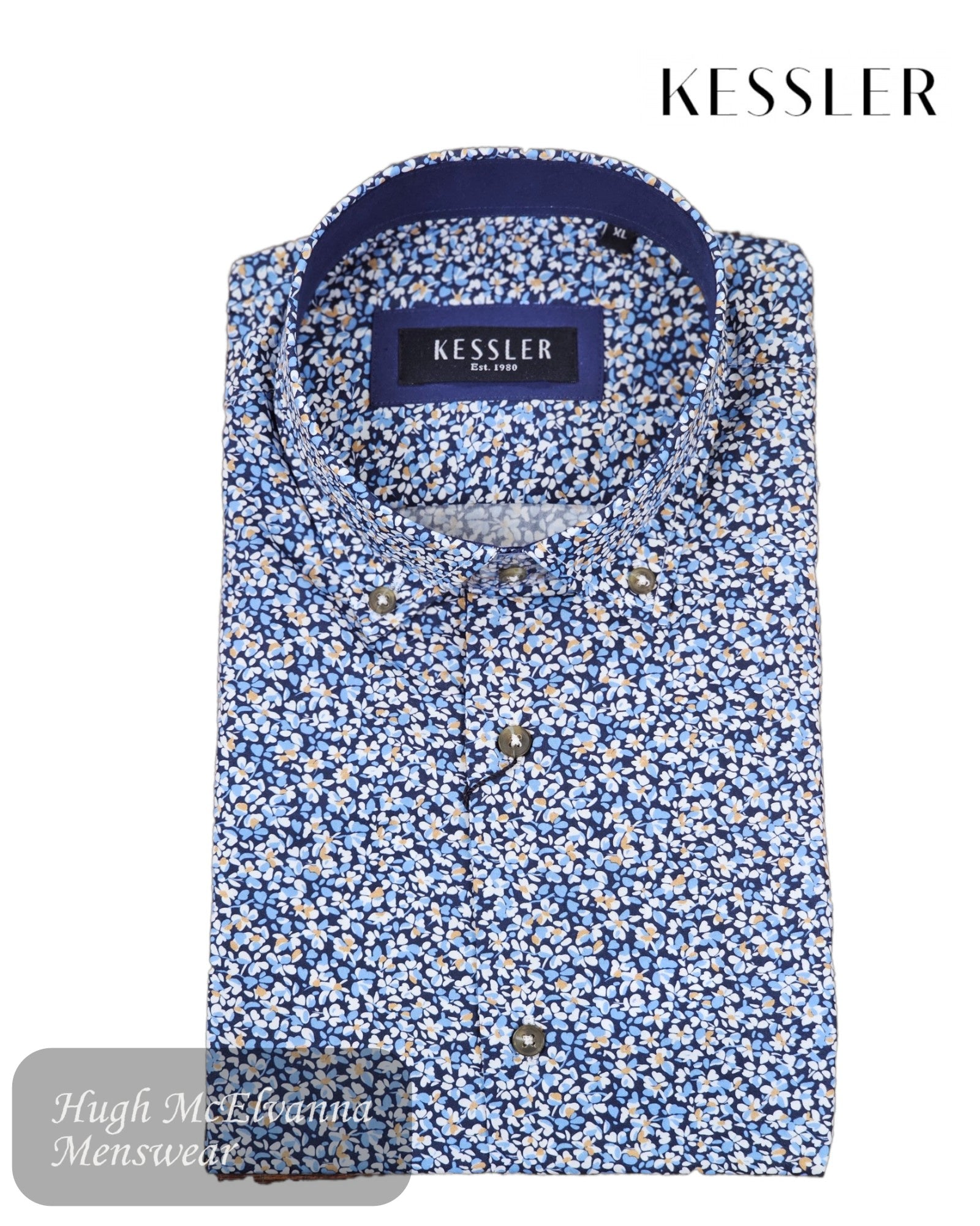 KESSLER Blue Floral Print Shirt - Crafted meticulously from 100% premium cotton, this shirt epitomizes comfort, quality, and style.