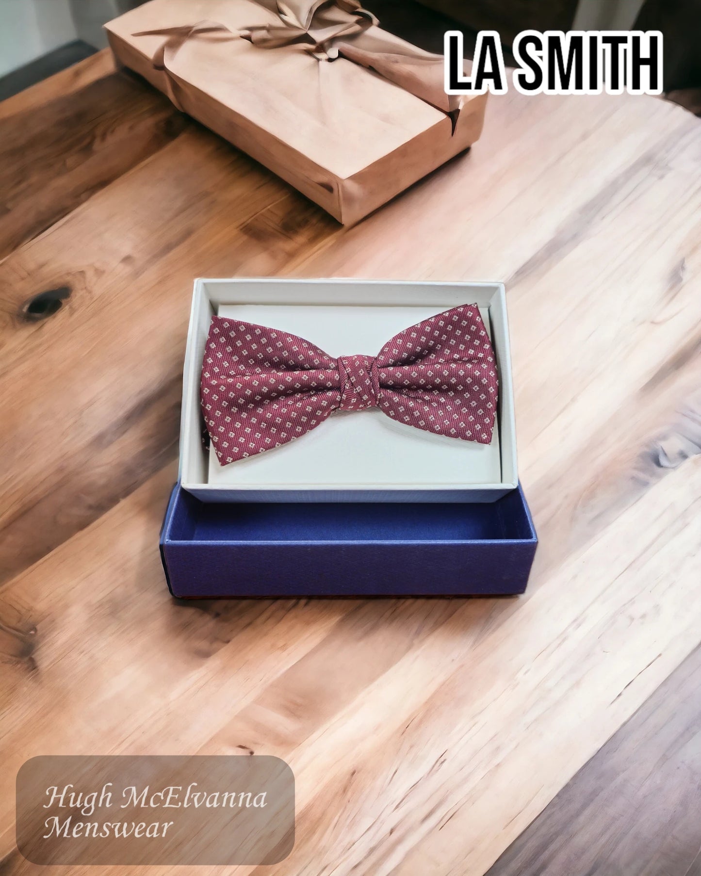 LA Smith Wine Bow Tie from Hugh McElvanna Menswear