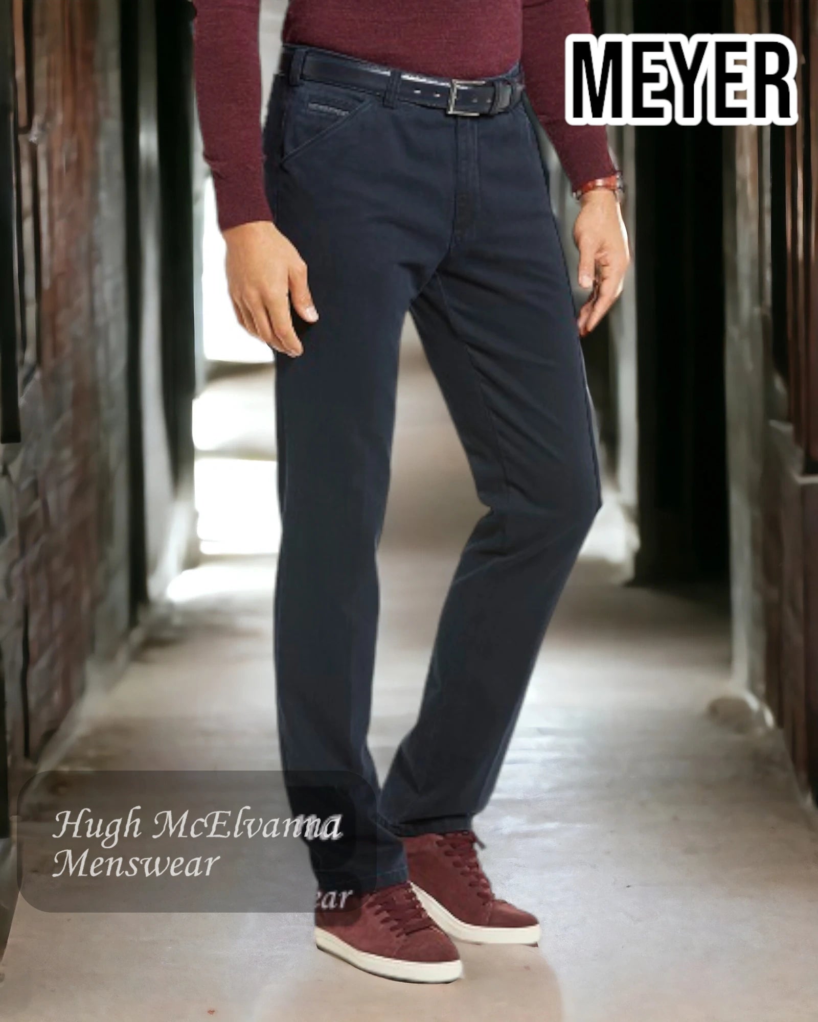 Meyer Navy 'CHICAGO' Cotton Trouser - 5545-19 - Hugh McElvanna Menswear 