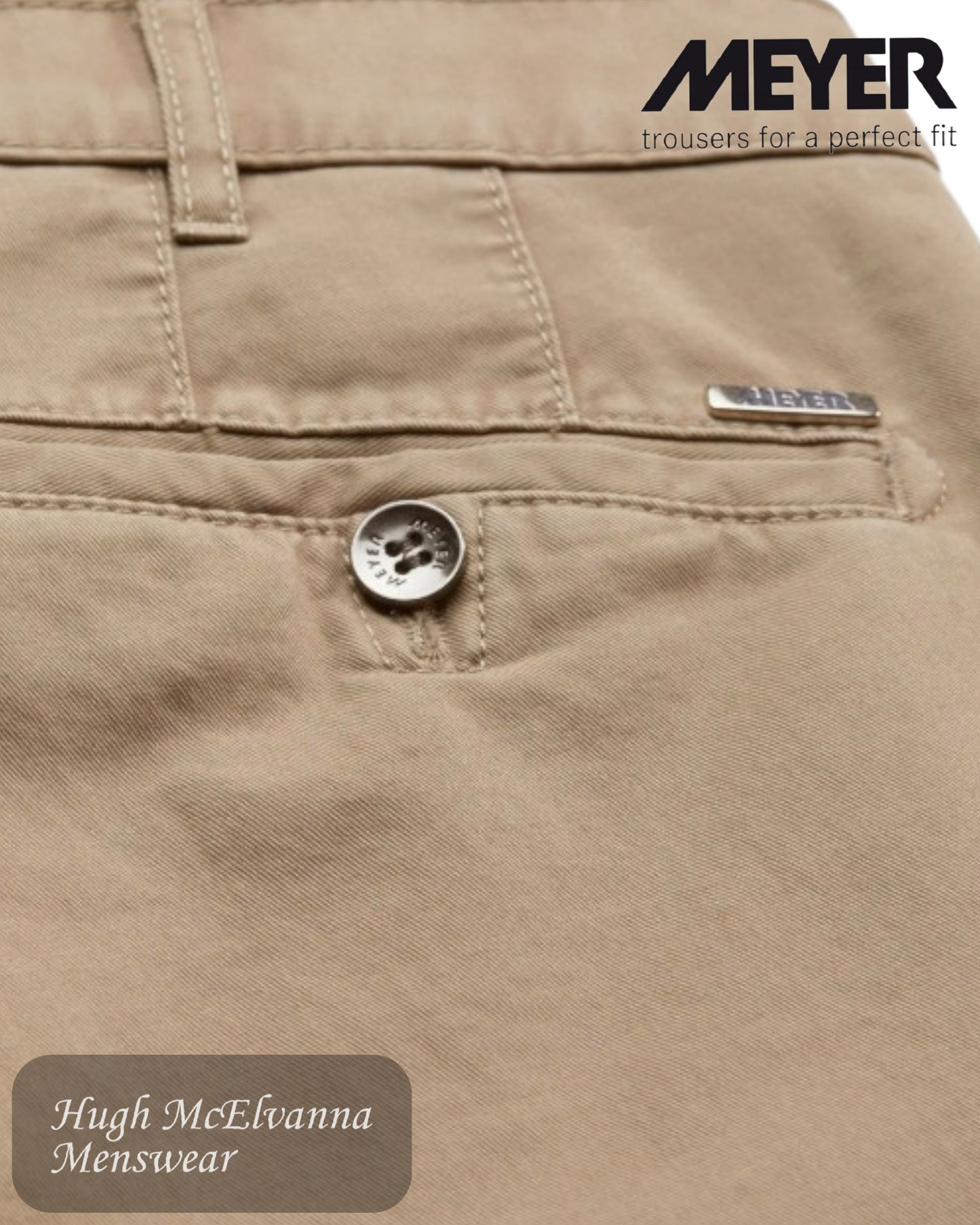 Meyer ROAM 316/33 Beige Chino back pocket with metal branding tag