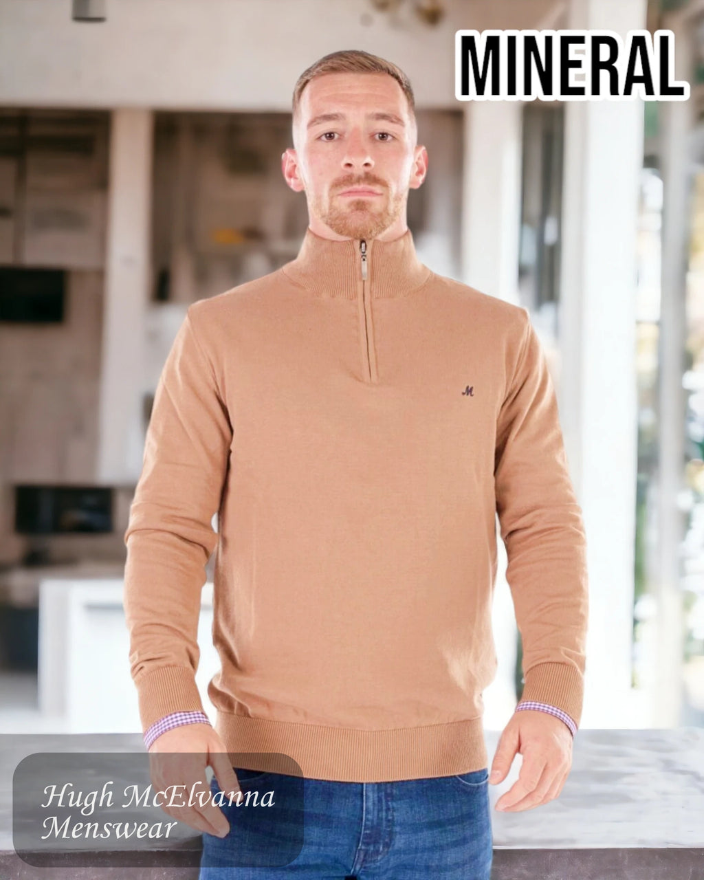 Mens ALTIS Biscuit Quarter Zip Jumper