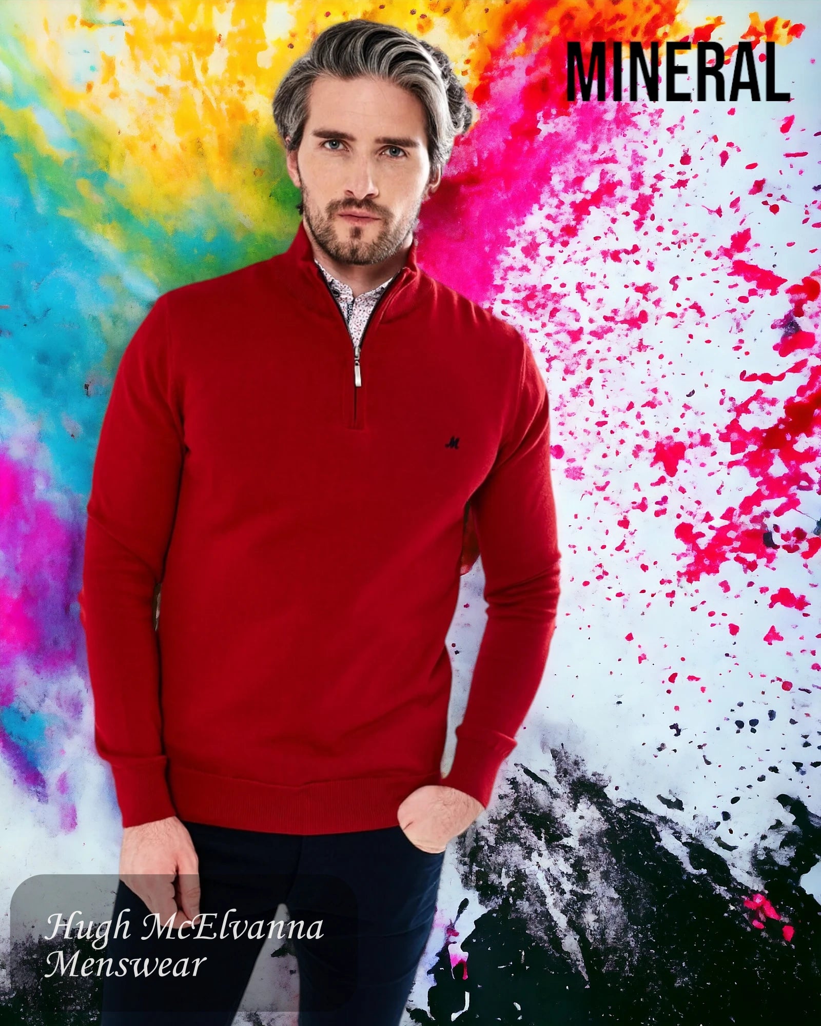 Men's ALTIS Cherry Red Quarter Zip Jumper - Hugh McElvanna Menswear 