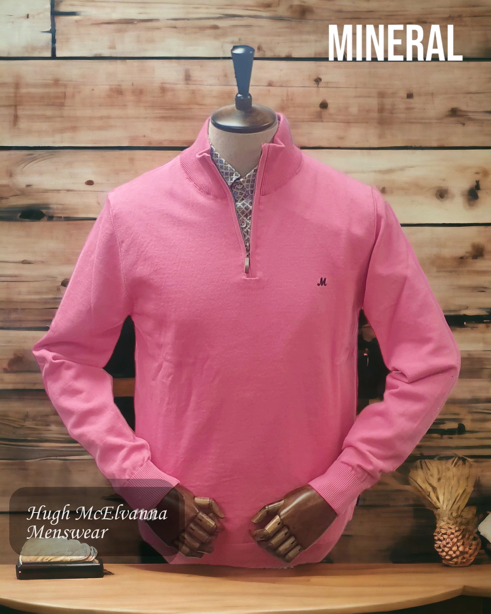 Men's ALTIS Pink Quarter Zip Jumper - Hugh McElvanna Menswear 