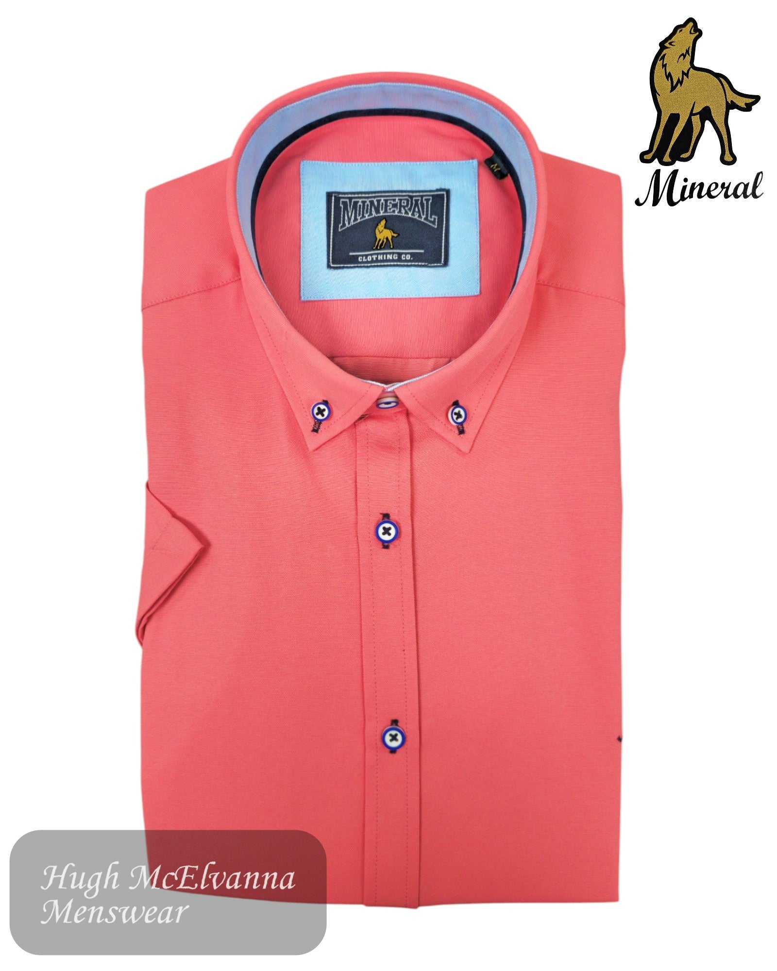 Mineral ANDAR Coral Short Sleeve Shirt - Hugh McElvanna Menswear 