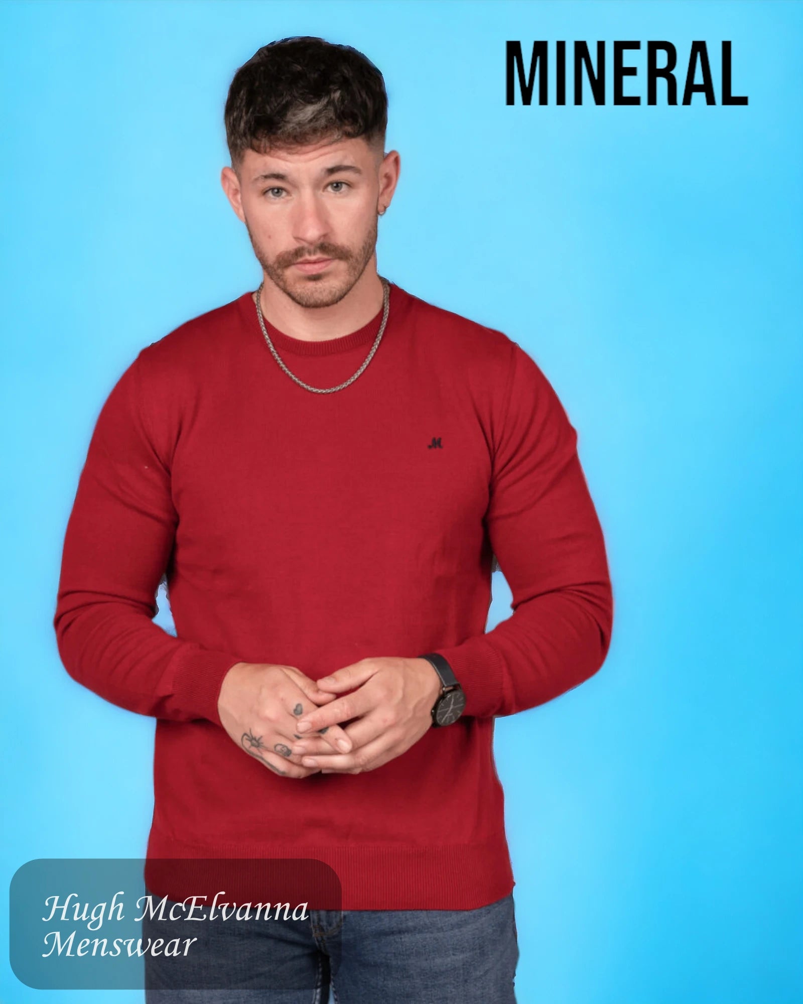 Mineral ARIANA Cherry Red Round Neck Pullover - Hugh McElvanna Menswear 