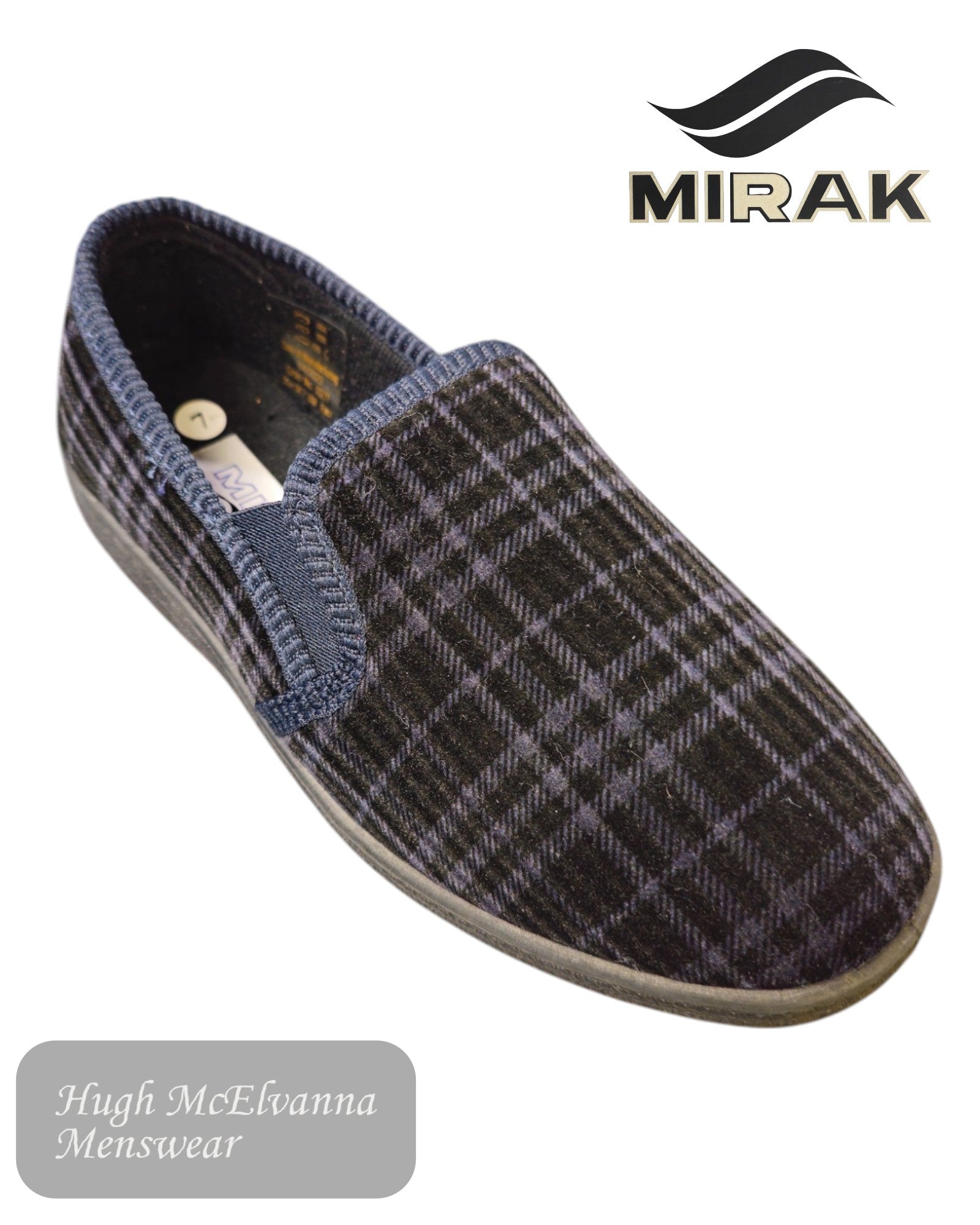 MIRAK Men's Navy Check Slipper - Highbury | Comfortable House Slippers - Hugh McElvanna Menswear 