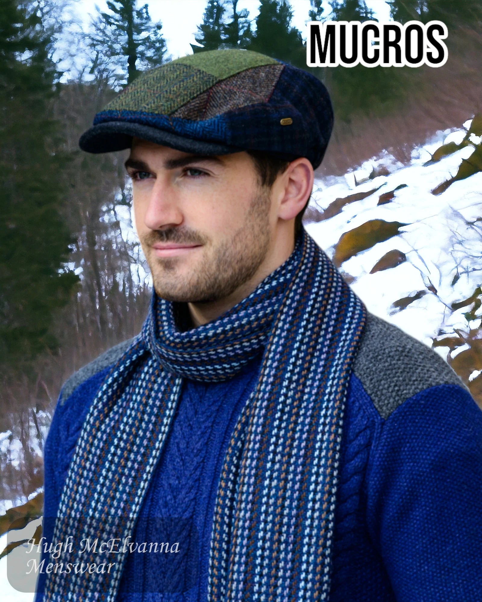 Mucros Irish Patch Tweed Cap - 0 - Hugh McElvanna Menswear 