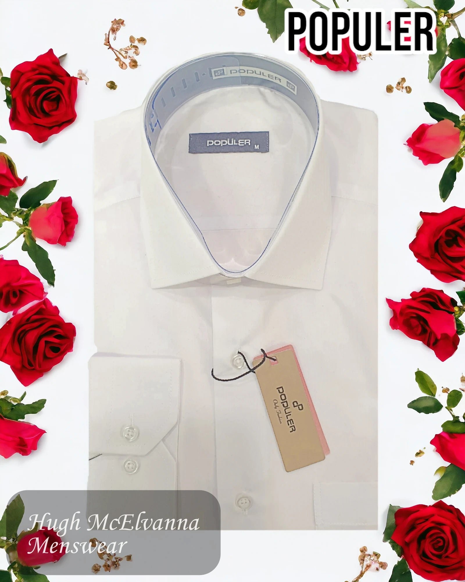 Mens Fashion Fit White Shirt by Populer - Hugh McElvanna Menswear 