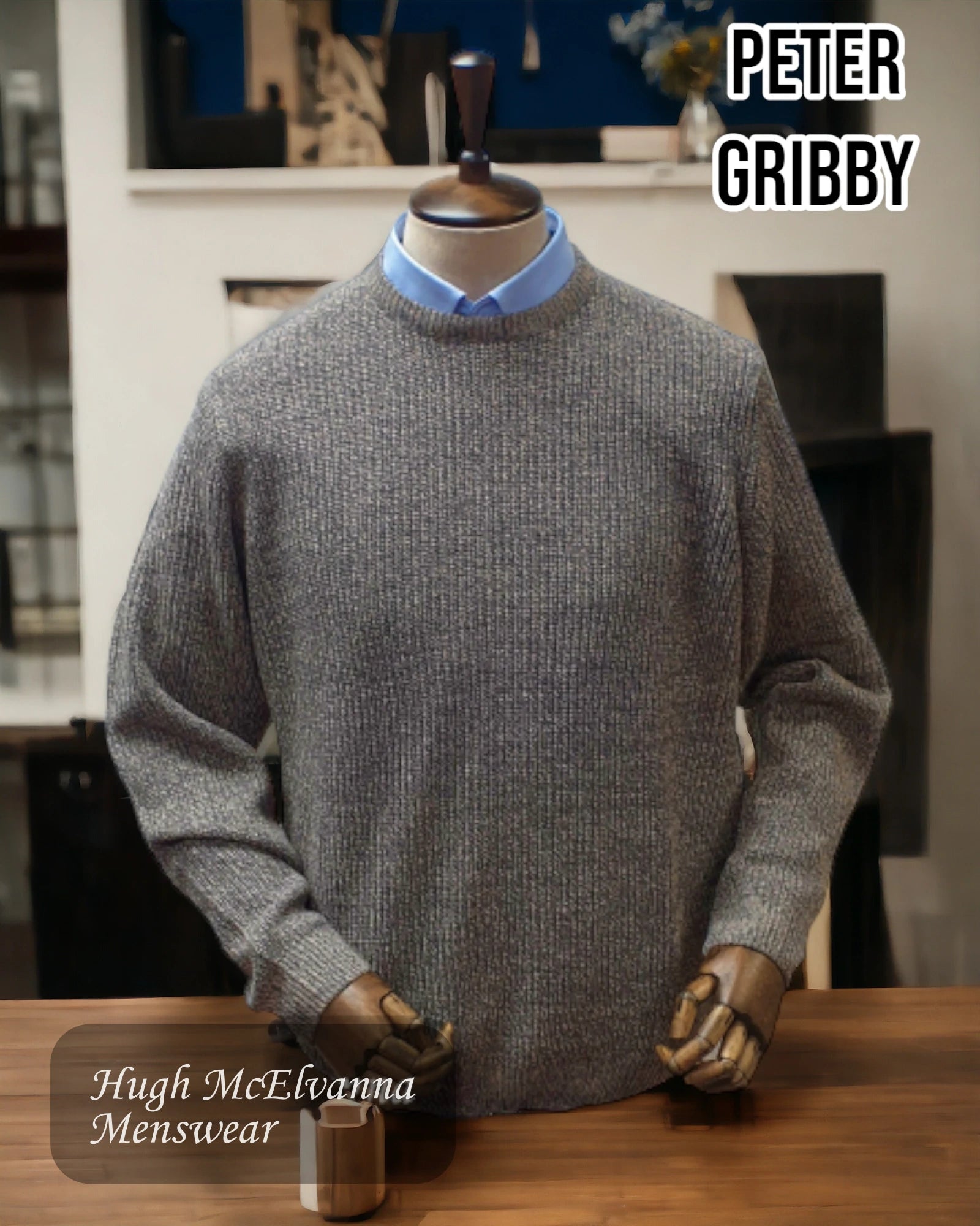 Heavy Knit Grey Round Neck Pullover - W6300 - Hugh McElvanna Menswear 