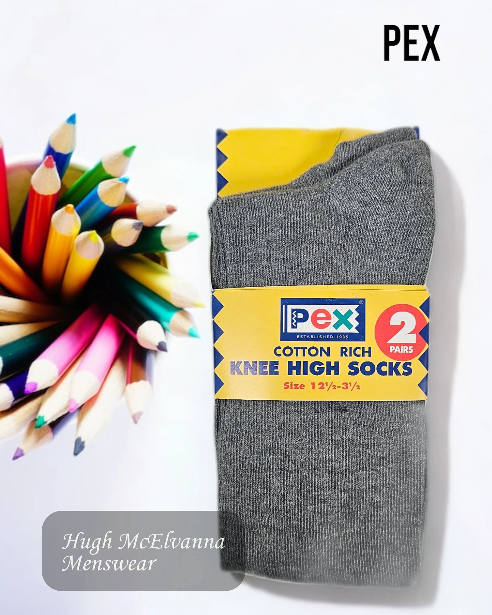 Grey 2Pk. Knee Sock by Pex - Hugh McElvanna Menswear 