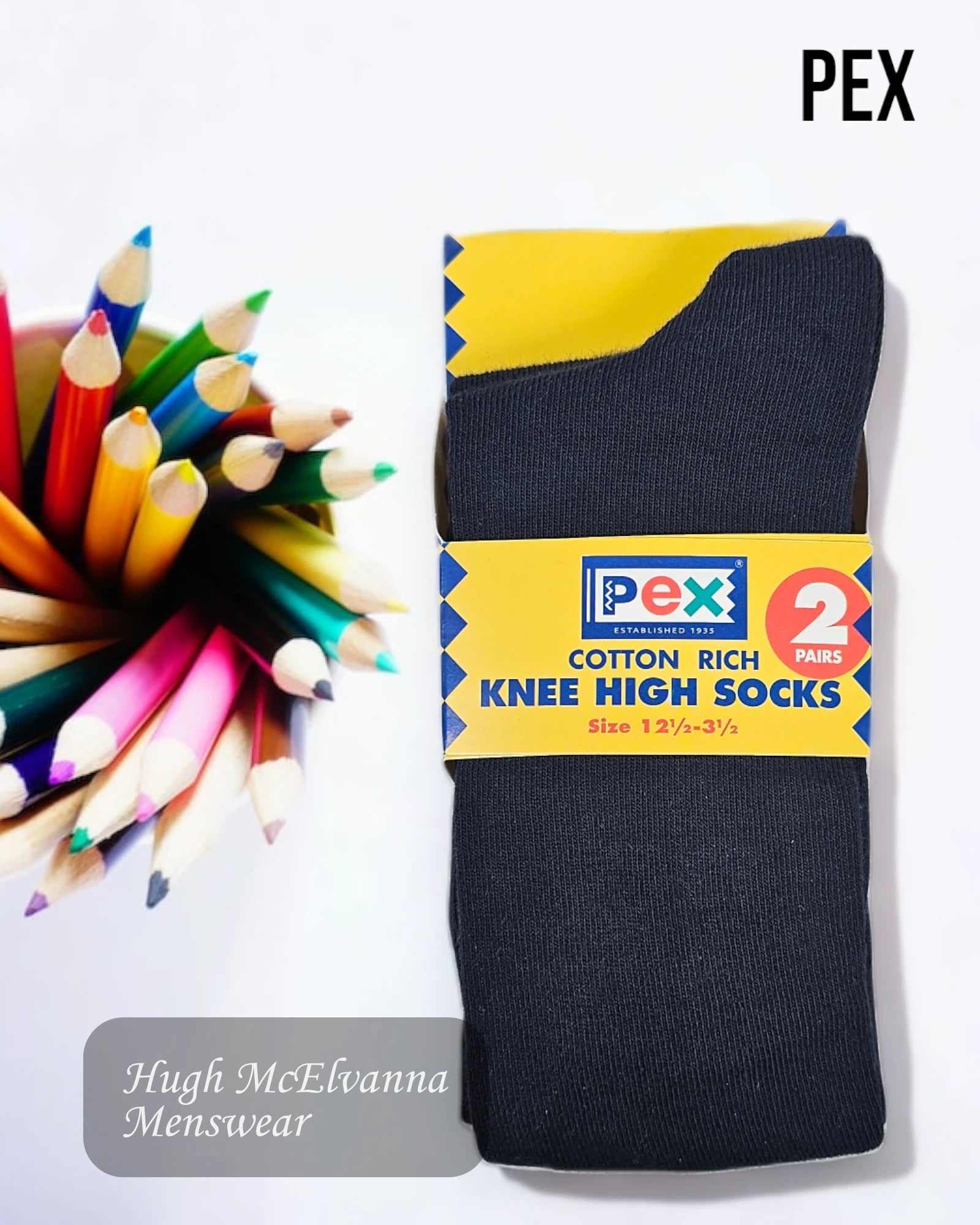 Navy 2Pk. Knee Sock by Pex - Hugh McElvanna Menswear 