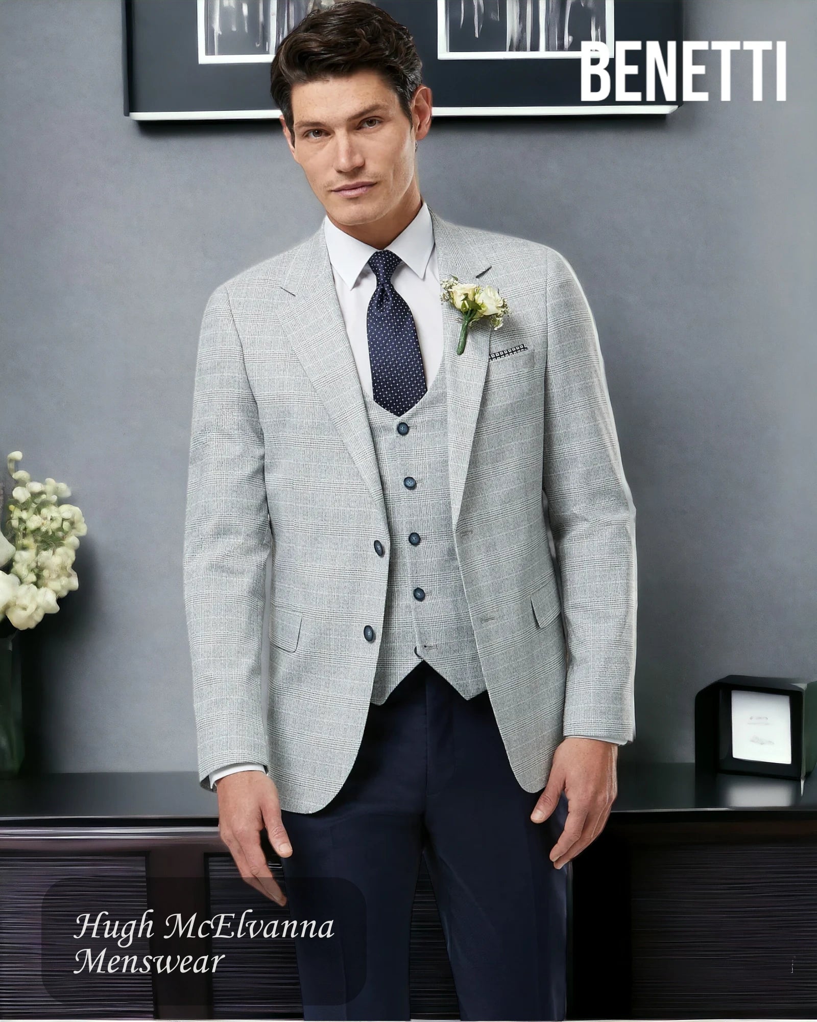 Benetti Suit Jacket 'PHILIP' Silver Check TAILORED FIT - Hugh McElvanna Menswear 