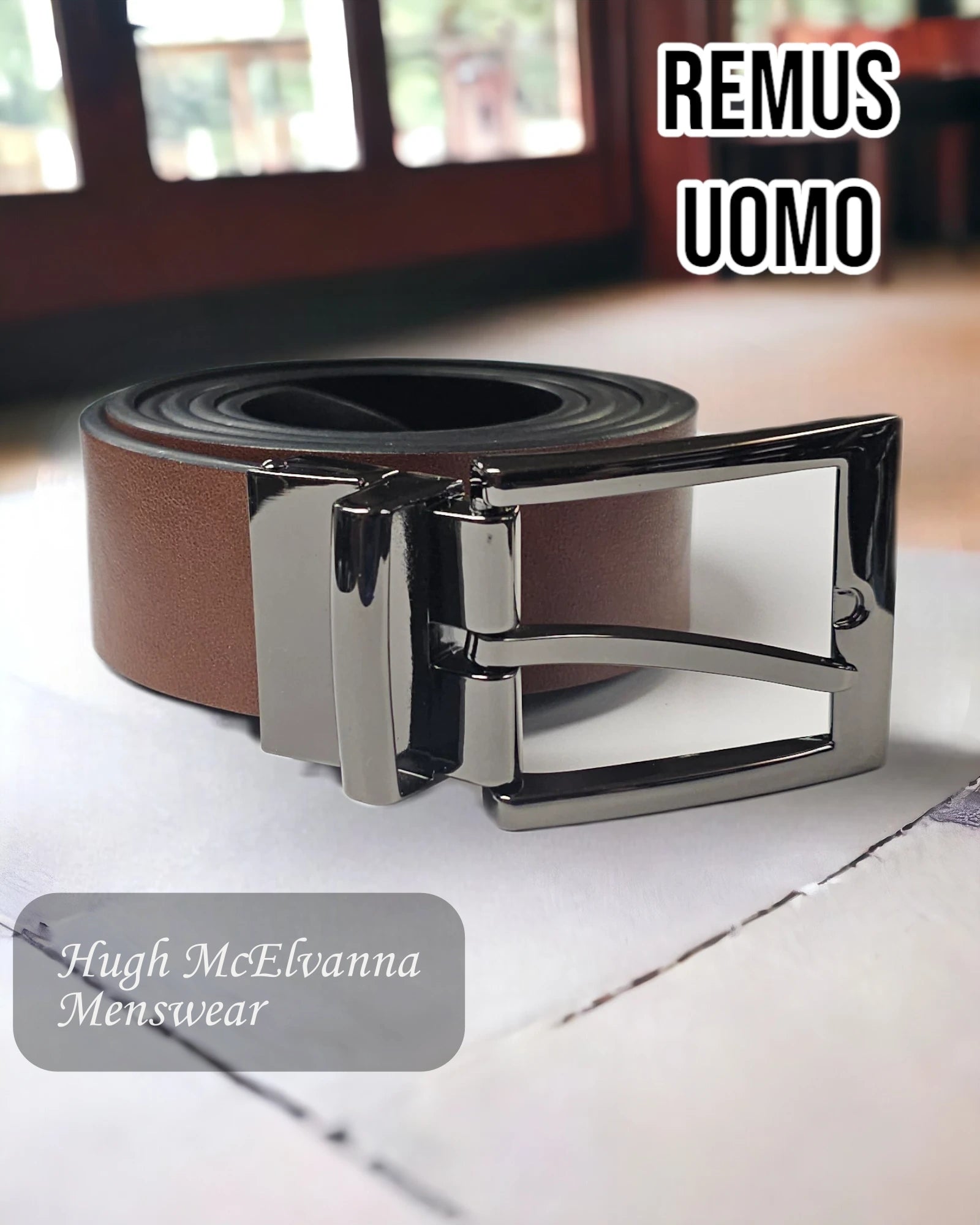 Remus Uomo Tan Reversible Belt - 70717/57 - Hugh McElvanna Menswear 