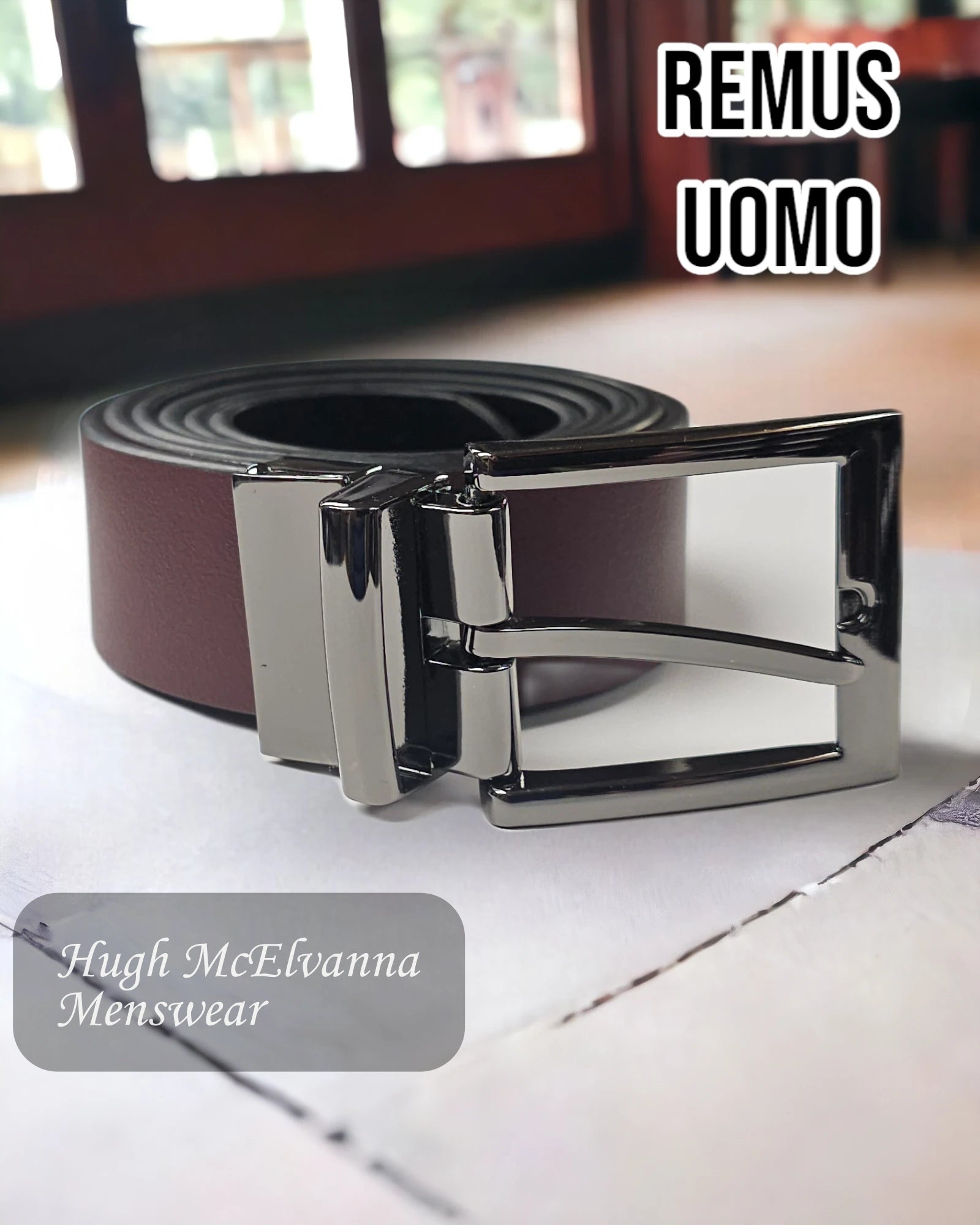 Remus Uomo Burgundy Reversible Belt - 70717/66 - Hugh McElvanna Menswear 