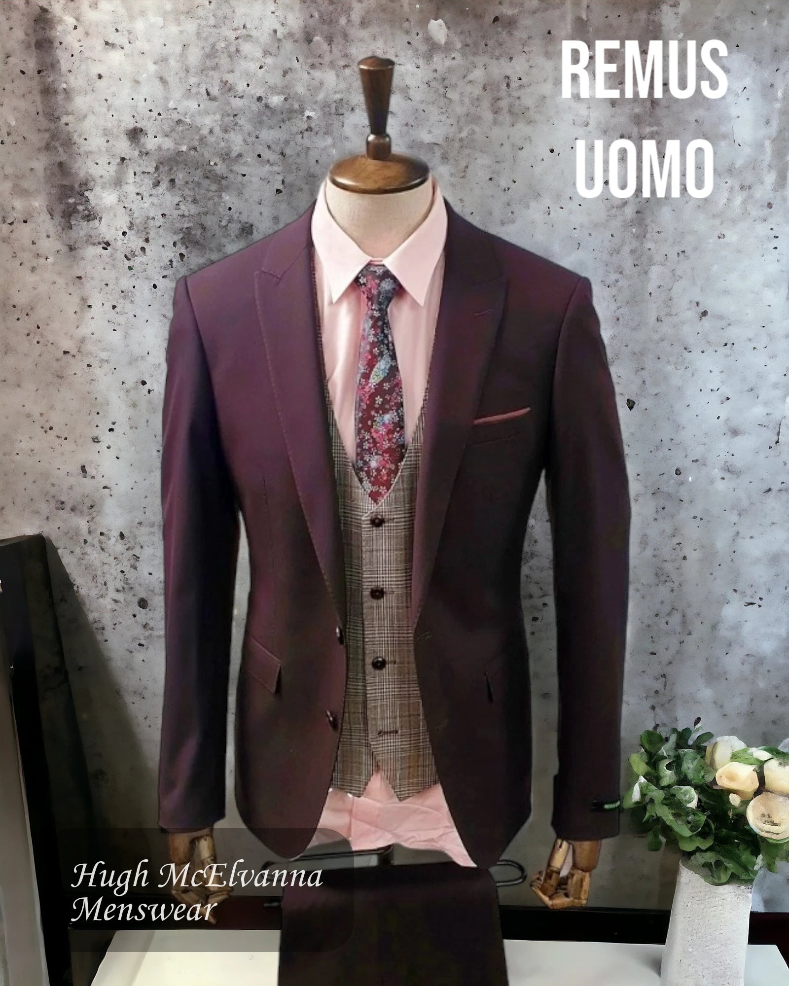 Remus Uomo Dark Red Slim Fit Suit With Contrast Waistcoat Style: 21656/69 - Hugh McElvanna Menswear 