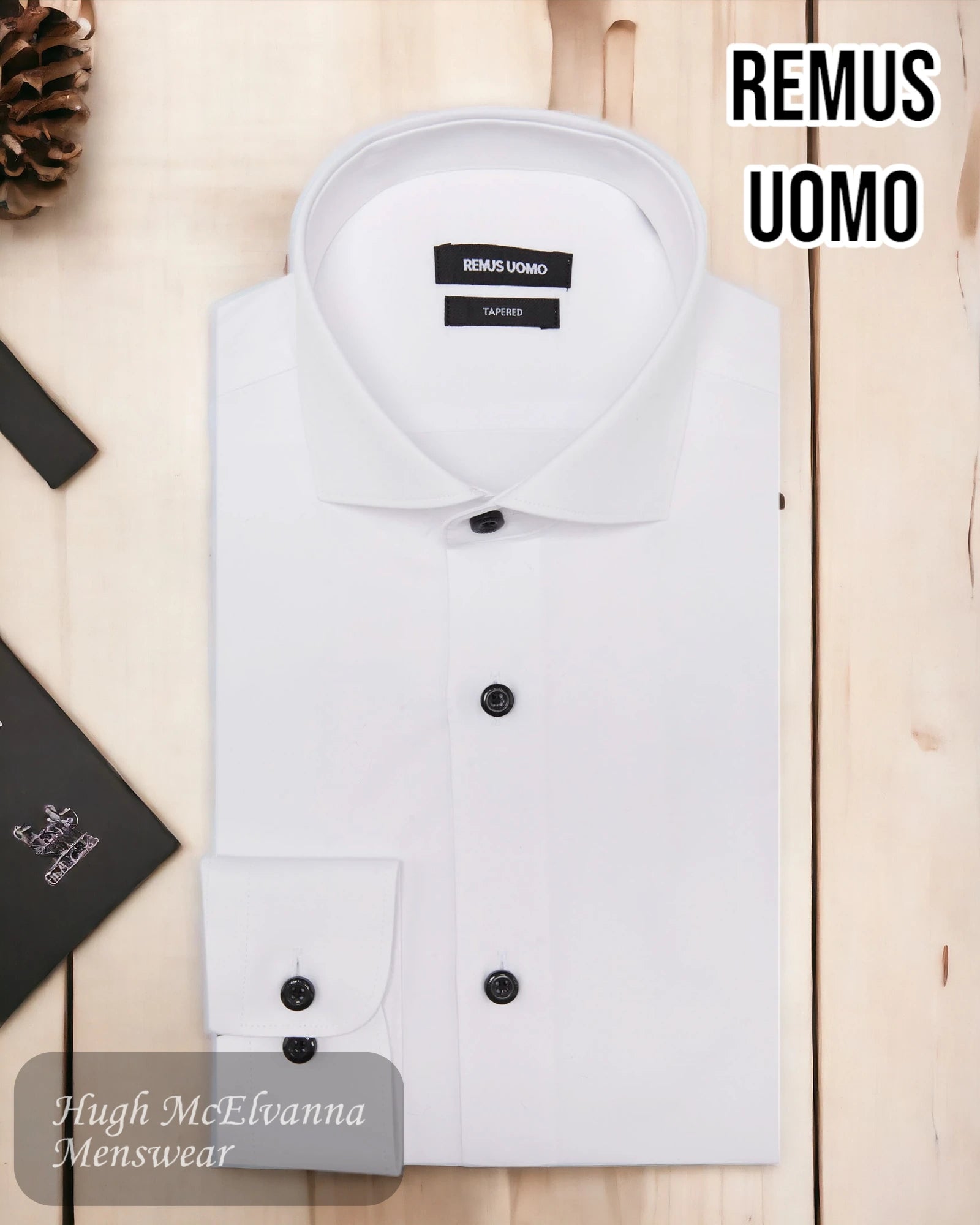 Remus Uomo White Stretch Tapered Fit Mens Shirt - 18826/01 - Hugh McElvanna Menswear 