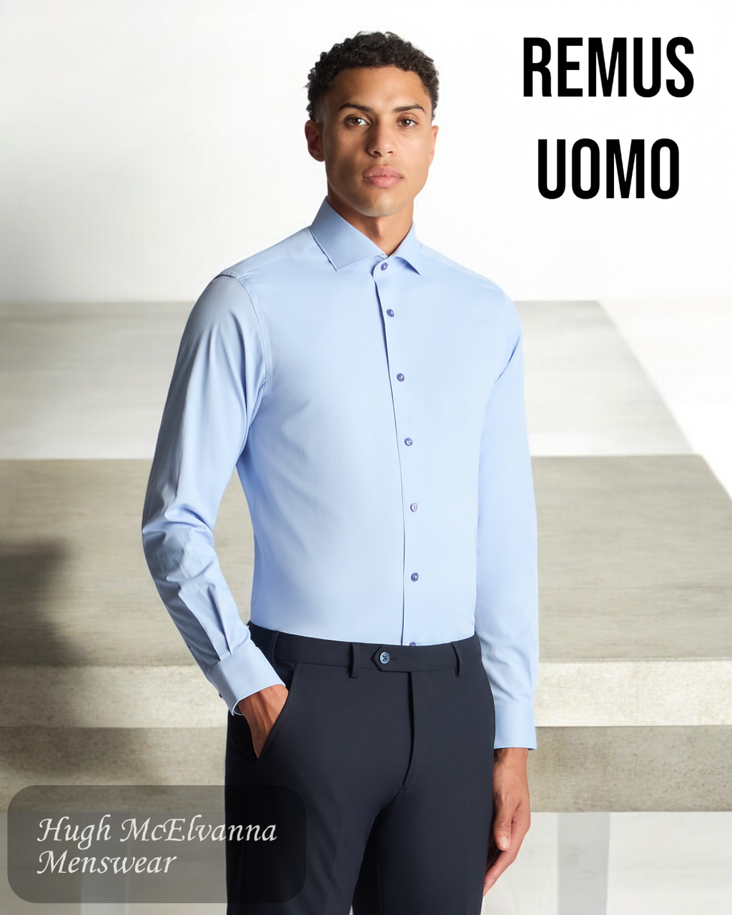 Remus Uomo Blue Stretch Shirt (Style: 18626/23)