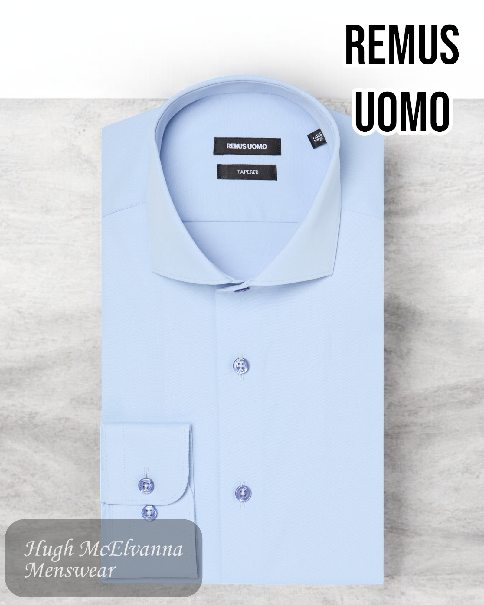 Remus Uomo Blue Stretch Shirt (Style: 18626/23) - Collar detail - Hugh McElvanna Menswear 