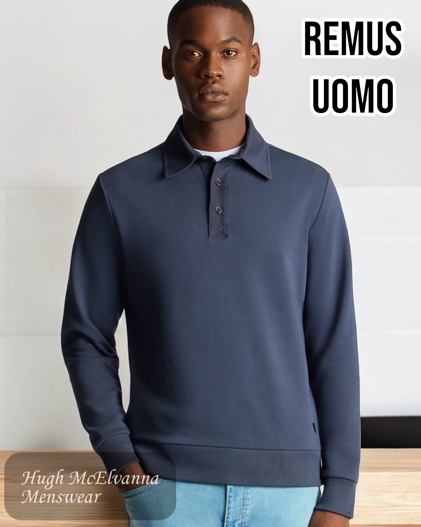 Remus Uomo Long Sleeve Polo Sweatshirt - Hugh McElvanna Menswear 