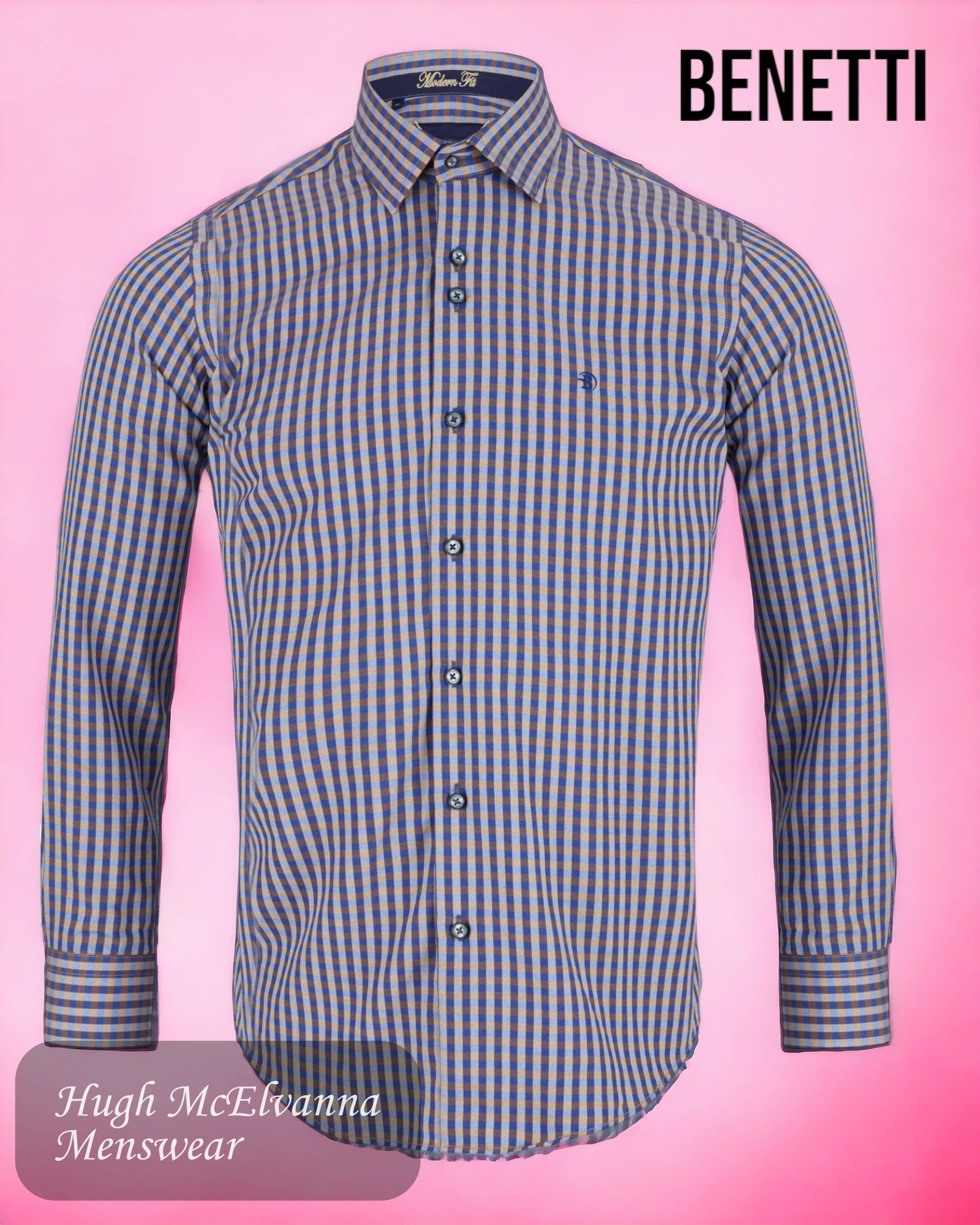 Benetti RHINE Coffee Long Sleeve Shirt - Hugh McElvanna Menswear 