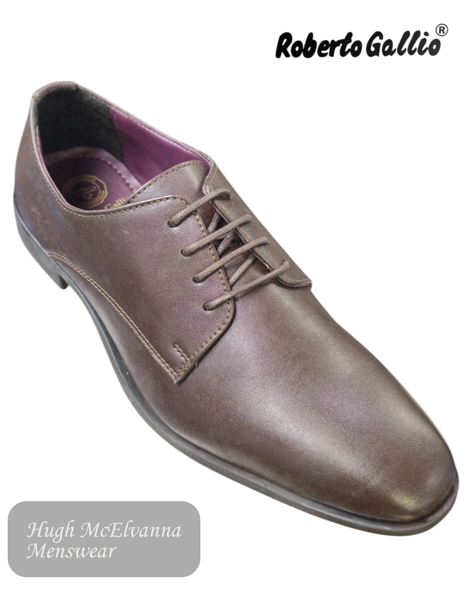 Step up your style with the Roberto Gallio JAMES Chocolate Laced Shoe, designed for men who appreciate timeless elegance and comfort. - Hugh McElvanna Menswear 