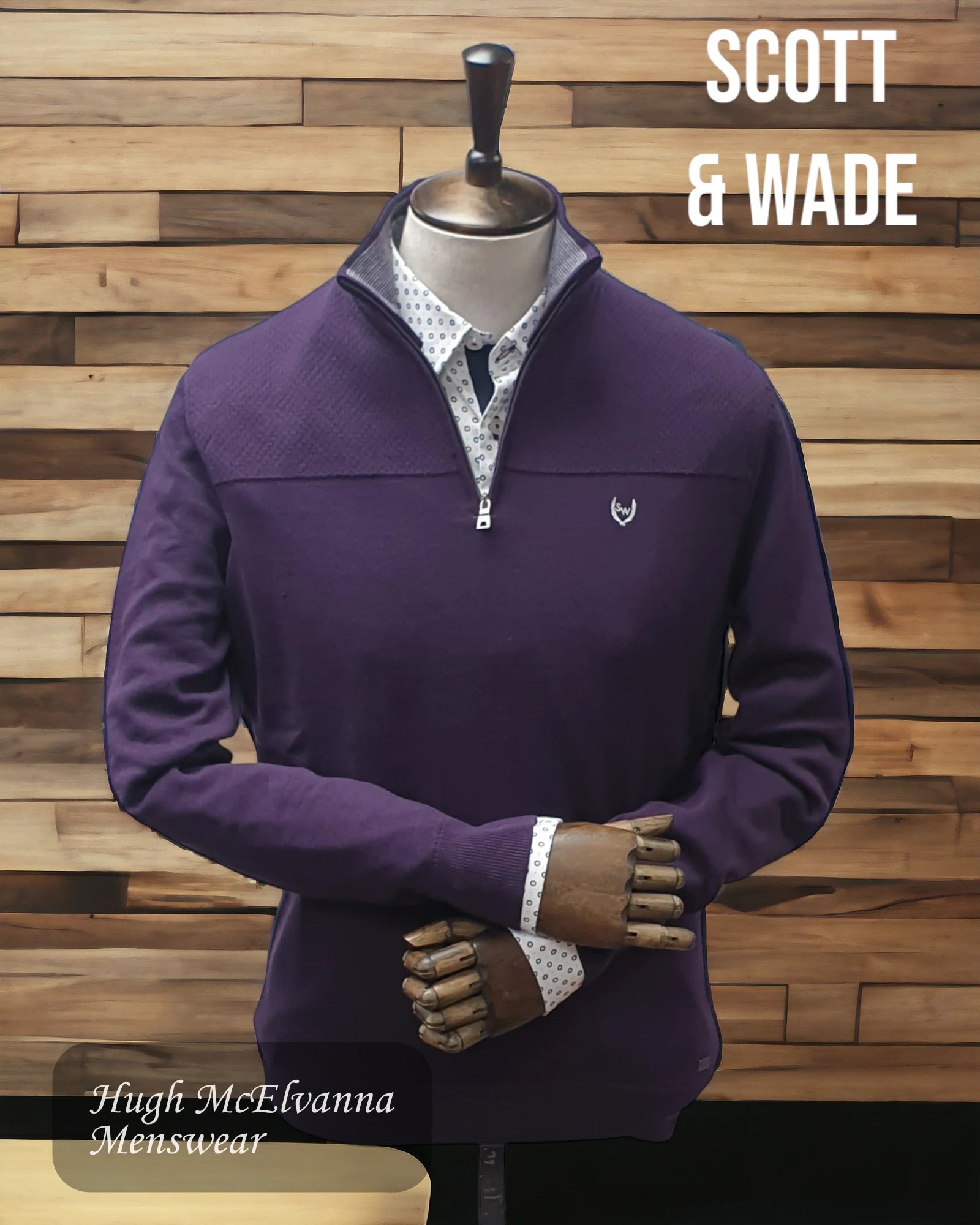 Men's Quarter Zip Scott & Wade 'SIERRA' Aubergine Cotton Jumper - Hugh McElvanna Menswear 