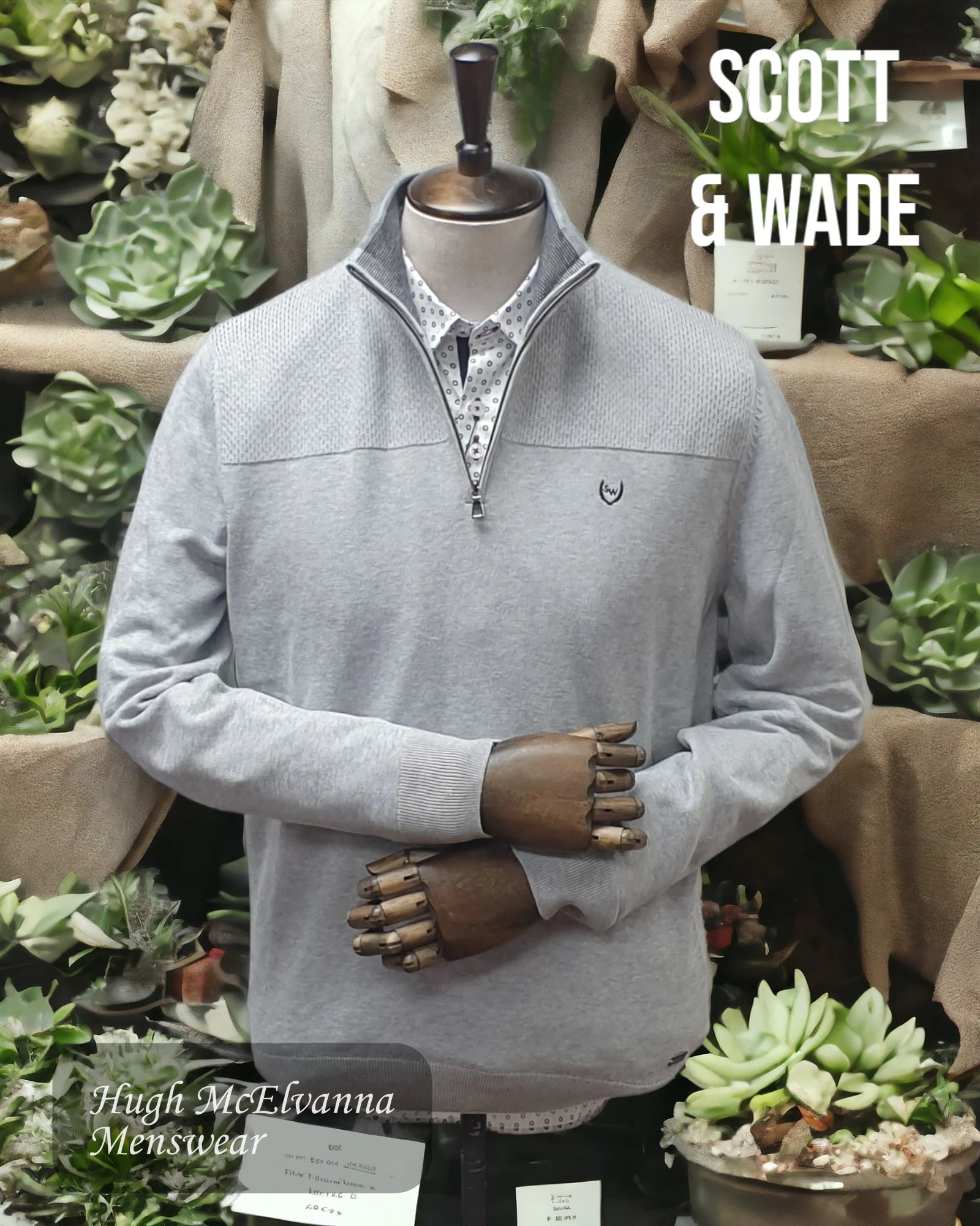 Men's Quarter Zip Scott & Wade 'SIERRA' Grey Cotton ¼ Zip Pullover Style: SWKW5334 - Hugh McElvanna Menswear 